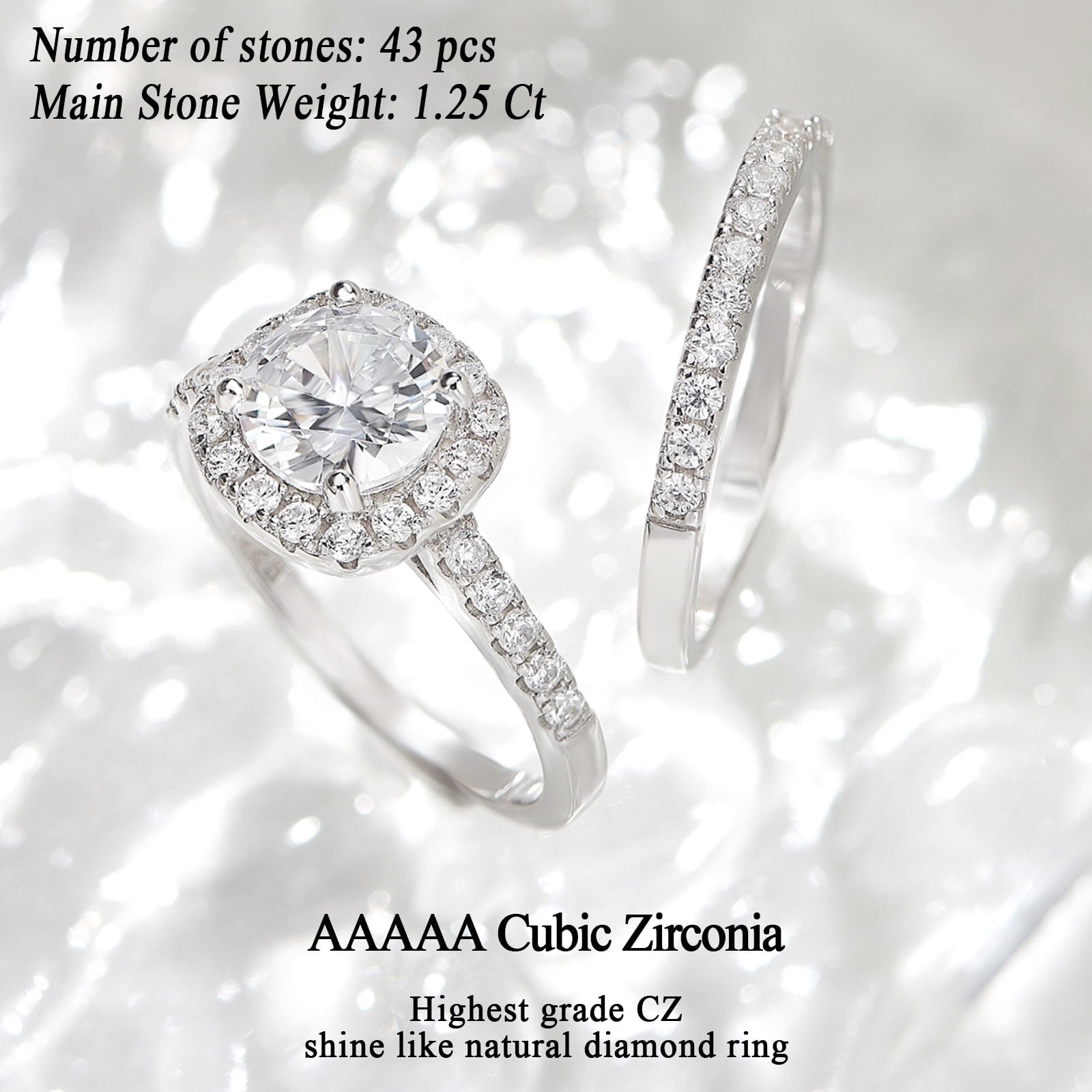 2Ct Round Cut Wedding Rings for Women Halo Engagement Ring Sets 925 Sterling CZ Size 8