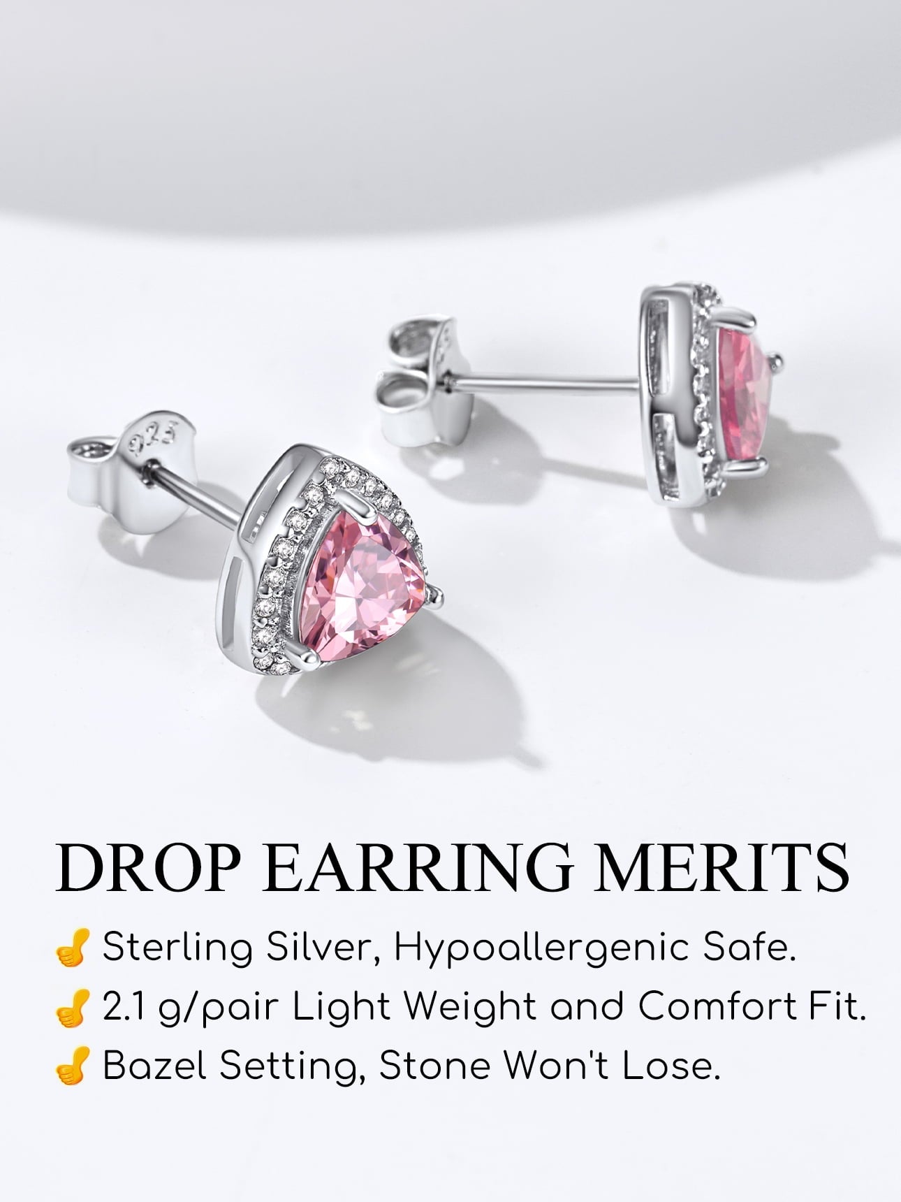 Stud Earrings for Women, 925 Sterling Heart Created Diamond Studs Earrings / Gifts - September