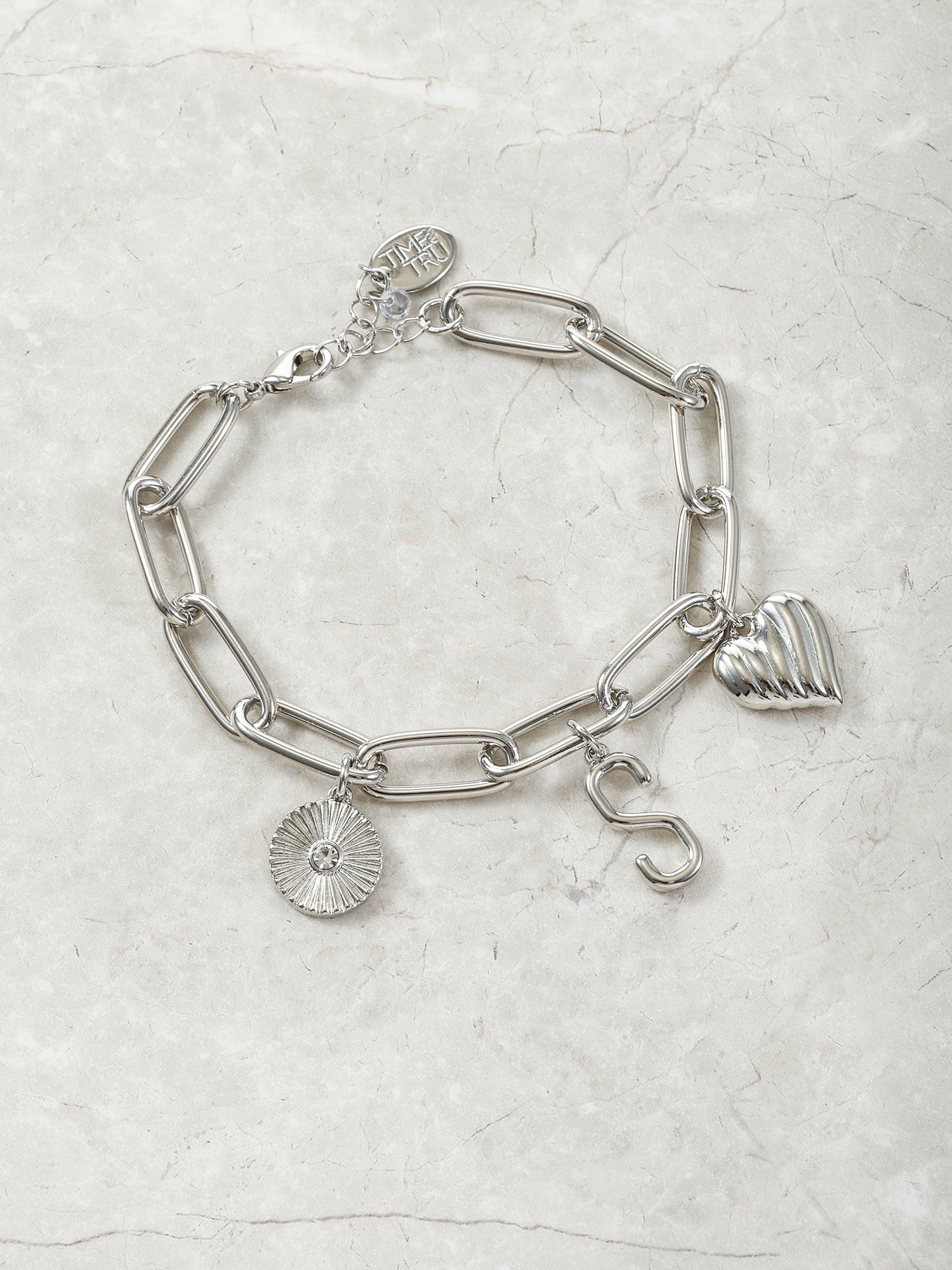 Silvertone Initial Charm Bracelet, Initial M