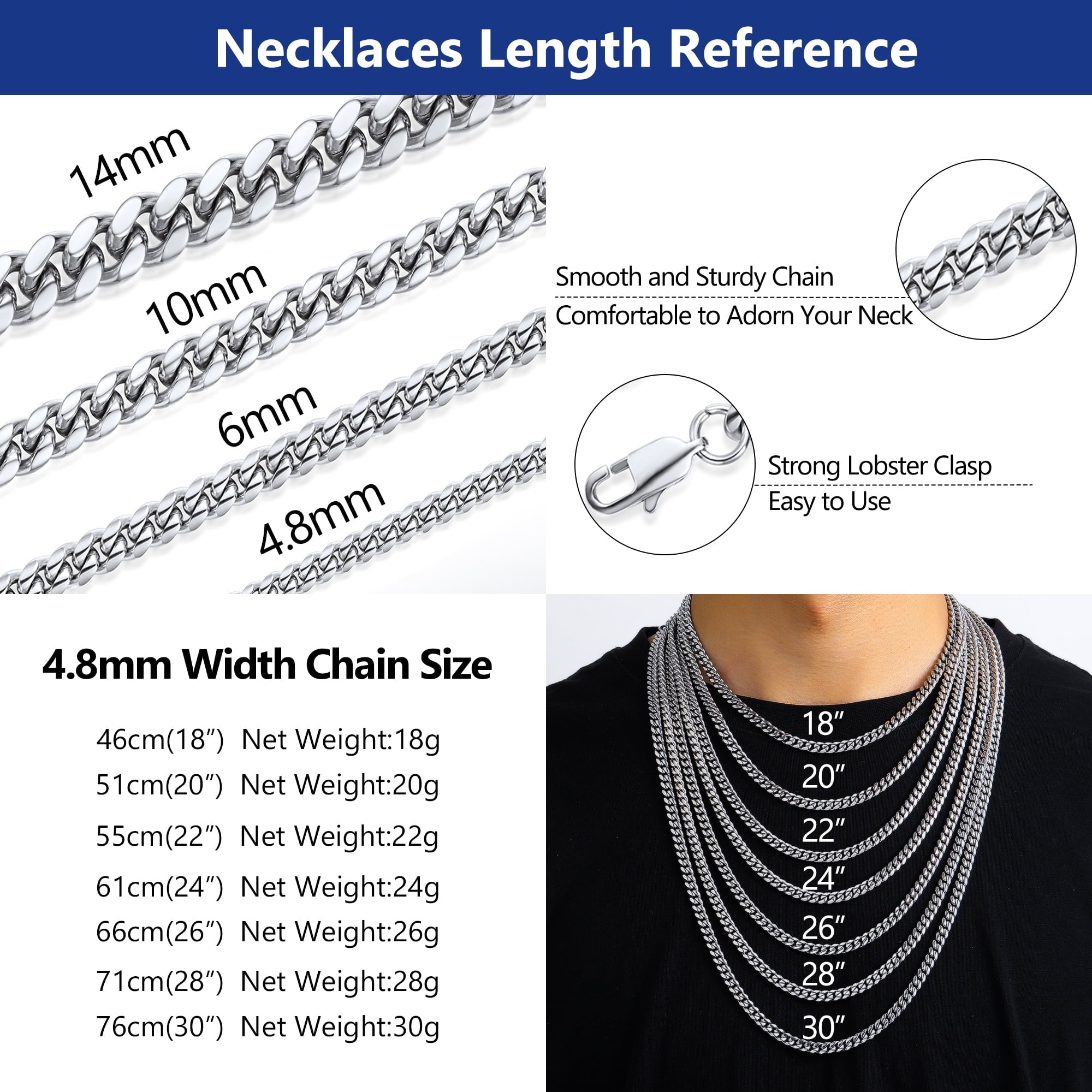 Cuban Chain for Men Black Plated 4.8mm Miami Cuban Necklace 18 Inch Hip Hop Mens for
