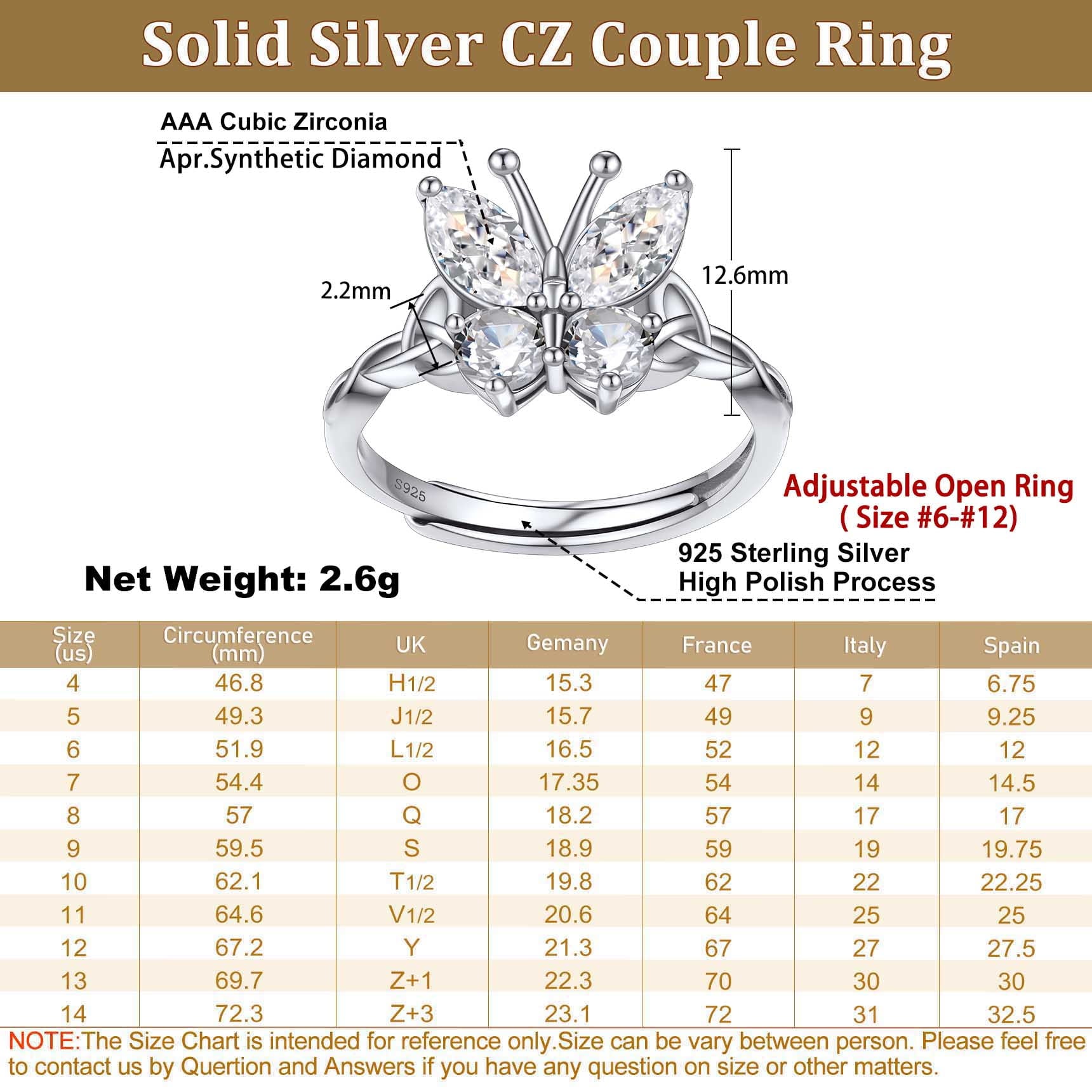 925 Sterling Butterfly Rings, July Ruby Adjustable Open Band Ring Jewelry Valentines Day