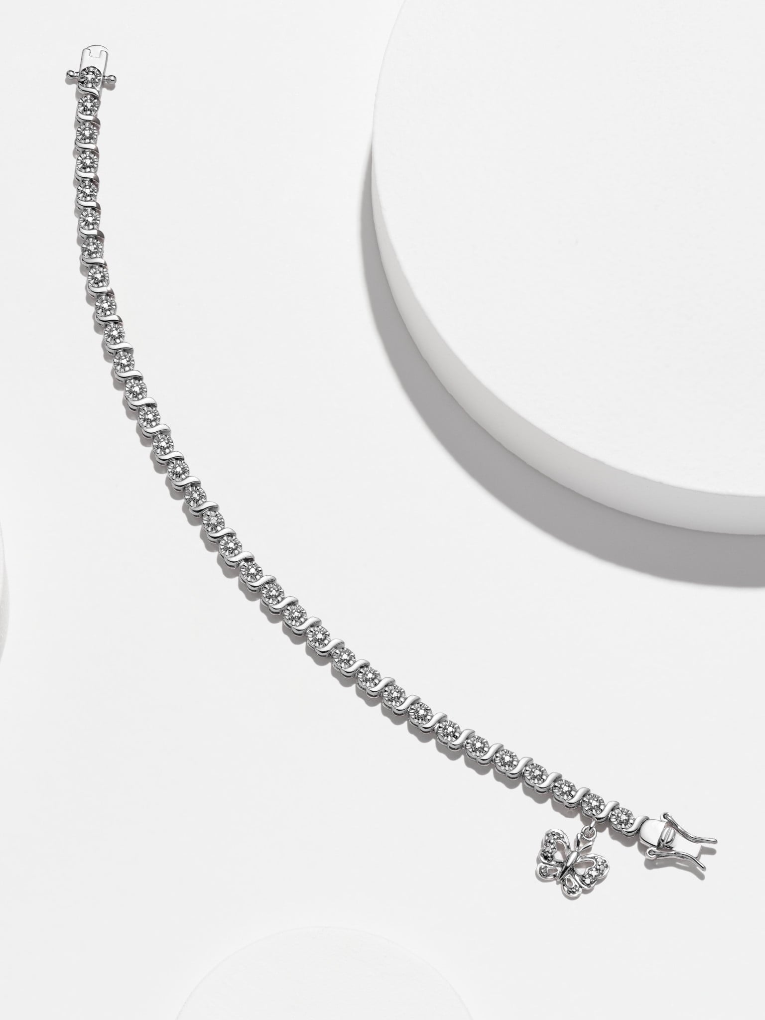 18K Yellow Plated Diamond Accent Cross Charm Tennis Bracelet, 7.25"