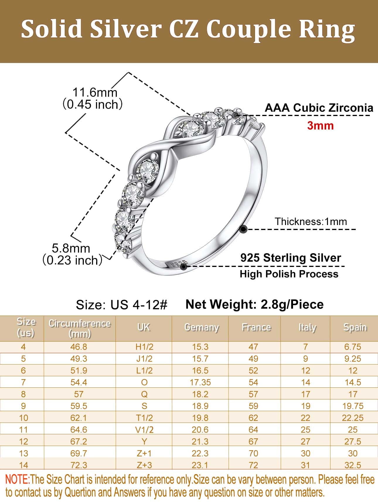 Created Diamond Engagement Rings for Women 925 Sterling Infinity Wedding Band Gifts Size 4-12