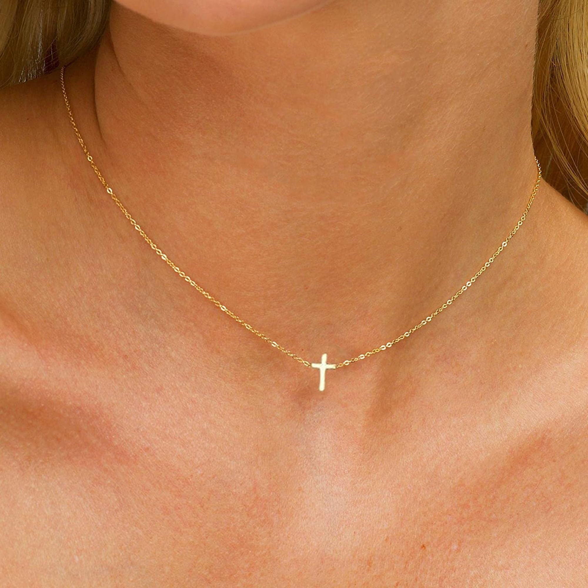 14K Plated Dainty Tiny Cross Pendant Necklace for Women Jewelry Personalizedt First Communion Christian Baptism Easter Gifts for Her Kid Girls