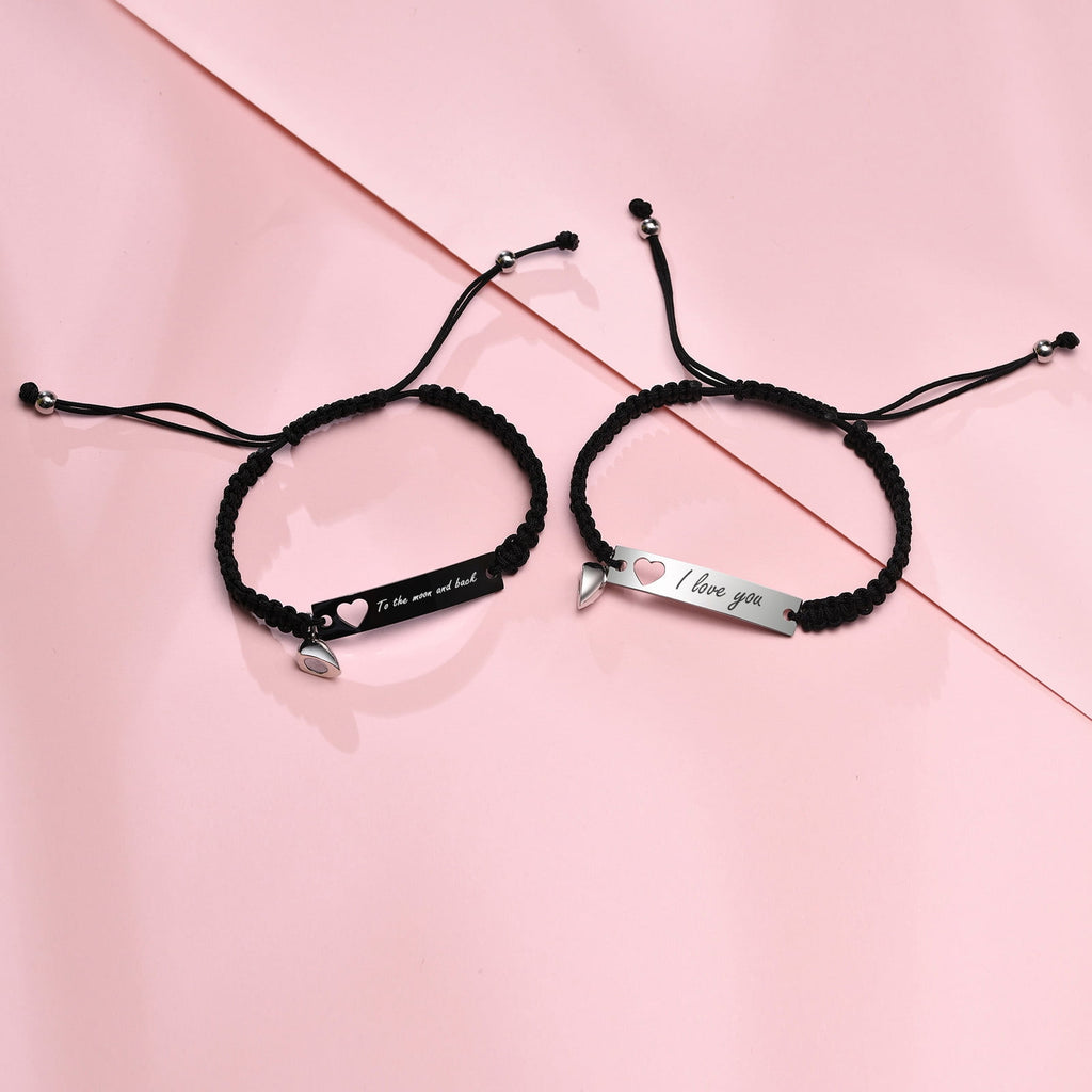 Magnetic Couples Bracelet, Adjustable Matching Macrame Bracelets, Stainless Steel Distance Relationship Bracelet, BF and GF Gifts