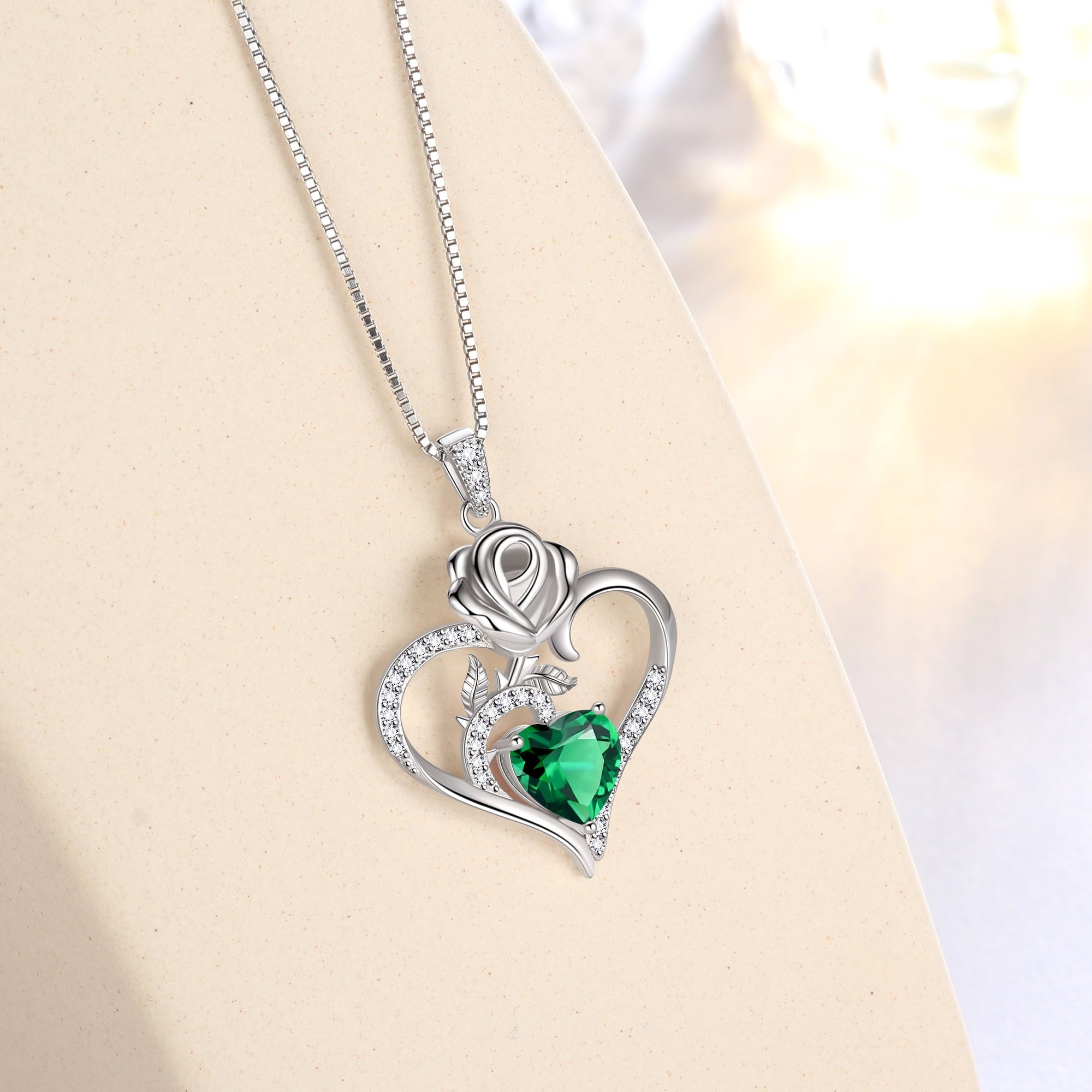 925 Sterling Necklace Rose Flower Heart Pendant Jewelry Valentines Gifts for Women Mom Wife/Lover