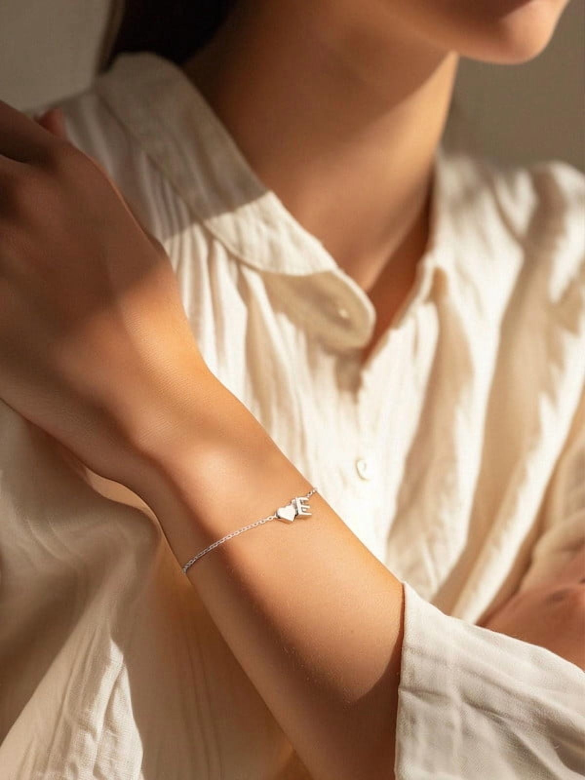 Women's Sterling Bracelets Heart &amp; Alphabet Letter A Initial Bracelet Charm Jewelry Gifts for Her