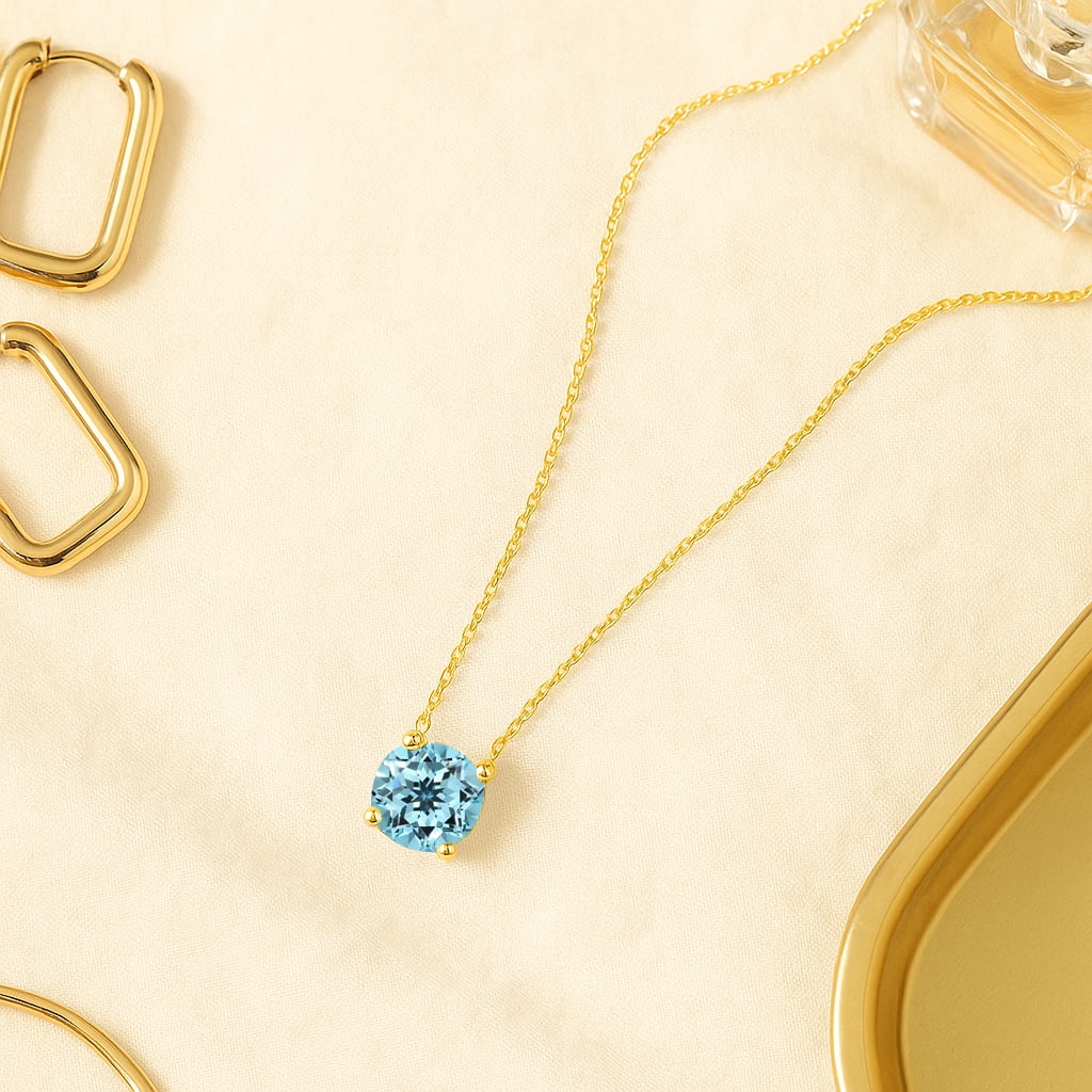 1 - April Solitaire Pendant Necklace in 18K White over , Female, Adult