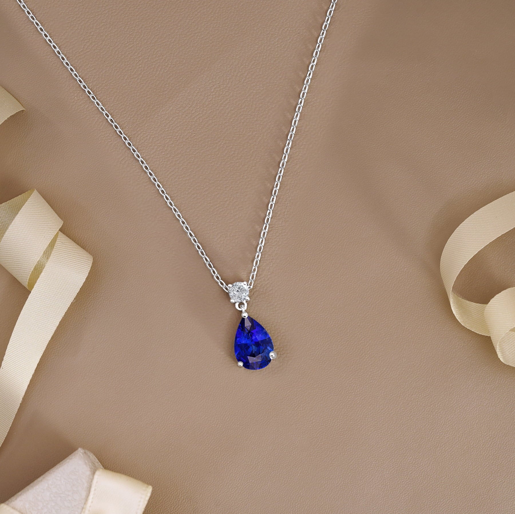 3.25 Cubic Zirconia April - Round and Pear Cut Dangle Pendant Necklace in 18k White Plated for Women