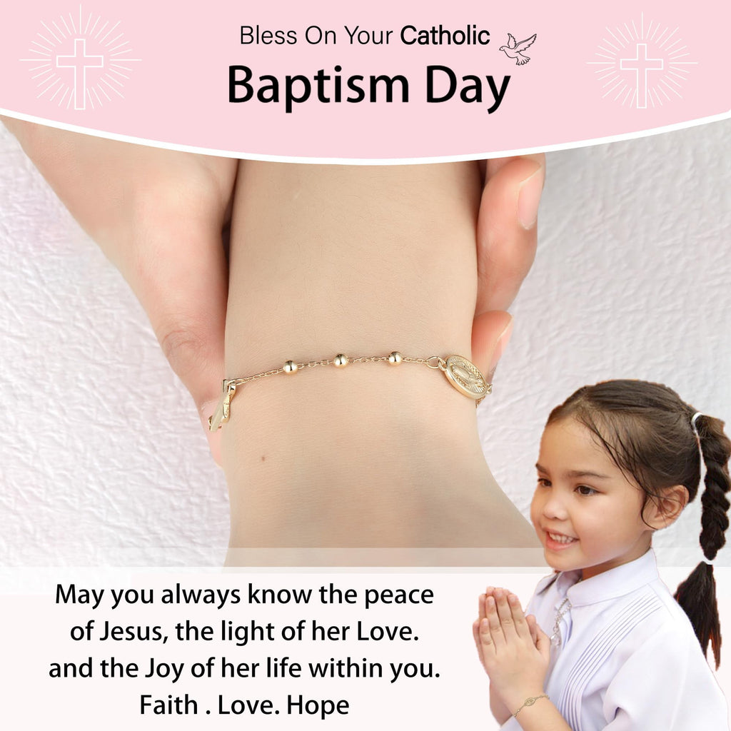 Rosary Beads Virgin Mary Cross Charm Bracelet for Women Kids Girls Teen Daughter Granddaughter Mom Wife Girlfriend Stuff Christian Catholic Jewelry Gifts for Women Girls Age