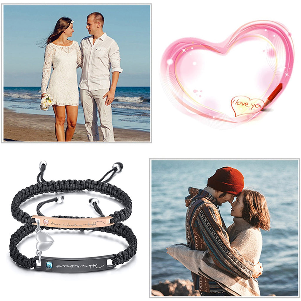 Magnetic Couples Bracelet, Adjustable Matching Macrame Bracelets, Stainless Steel Distance Relationship Bracelet, BF and GF Gifts