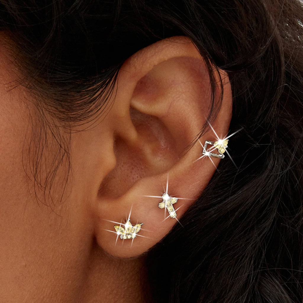 3 Pairs 925 Sterling Cross Earrings Set for Women, Flower Studs and Ear Cuffs Jewelry Set for Her