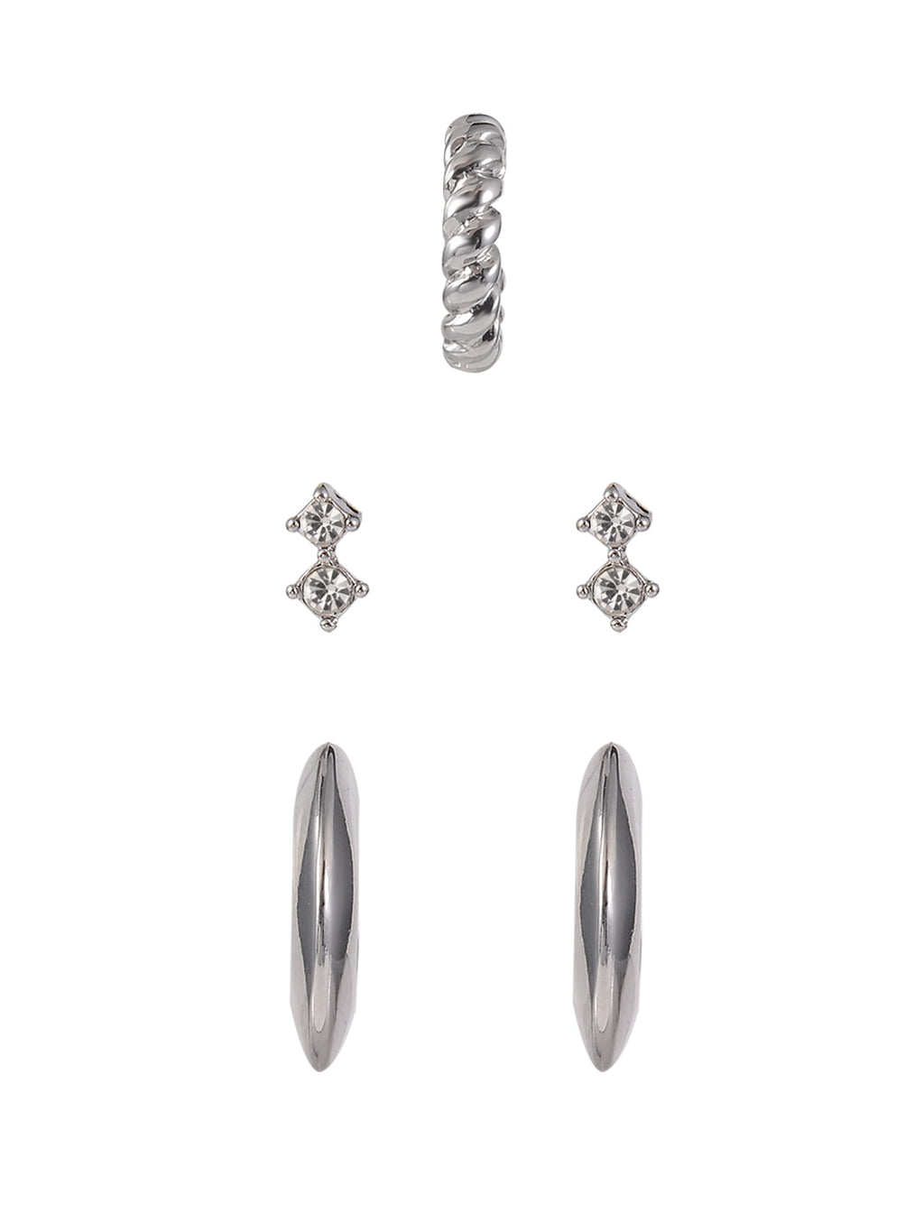 Adult Female -Tone 5 Pair Twisted Triple Hoop Stacker Earring Set