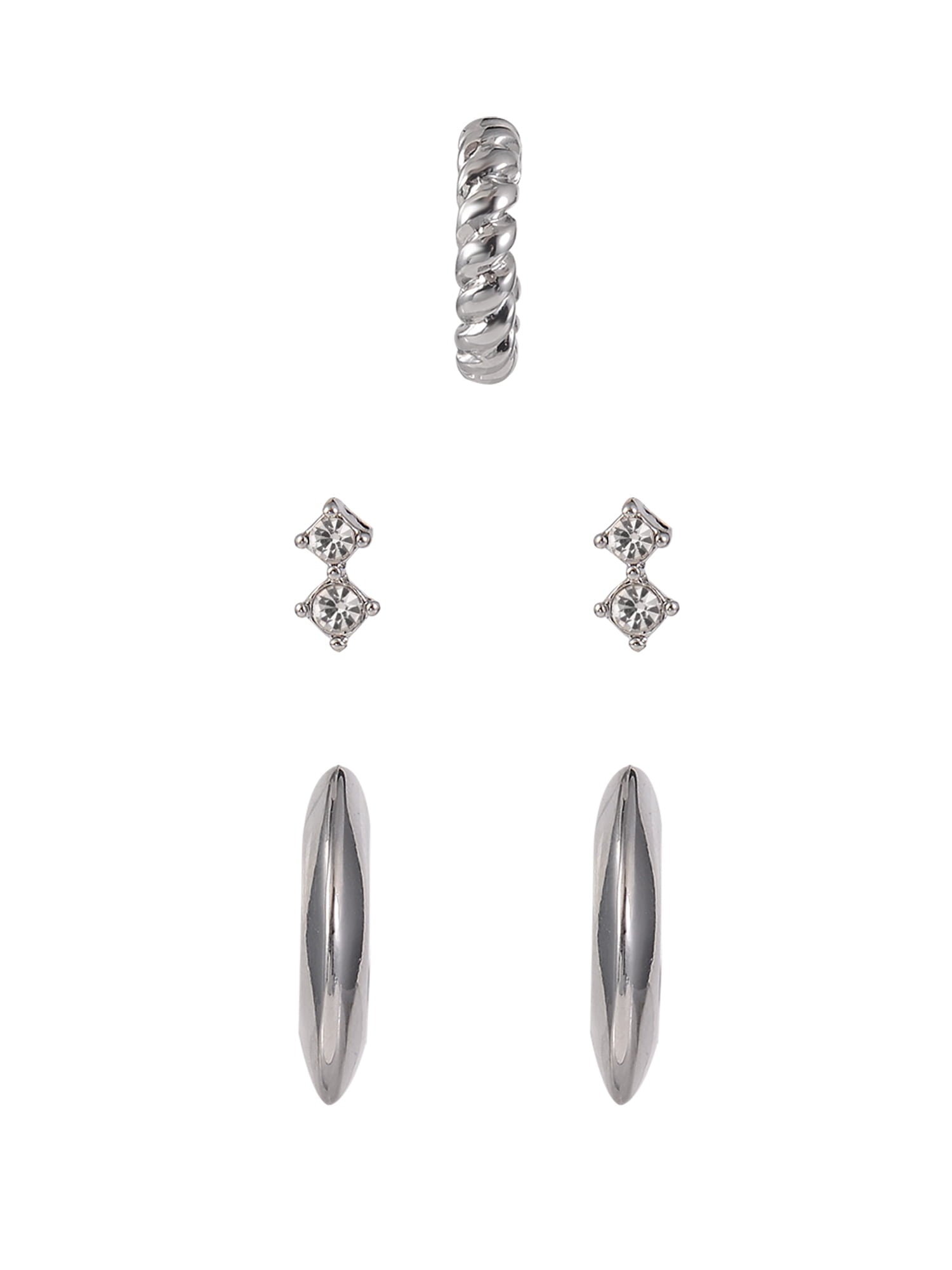 Adult Female -Tone 5 Pair Twisted Triple Hoop Stacker Earring Set