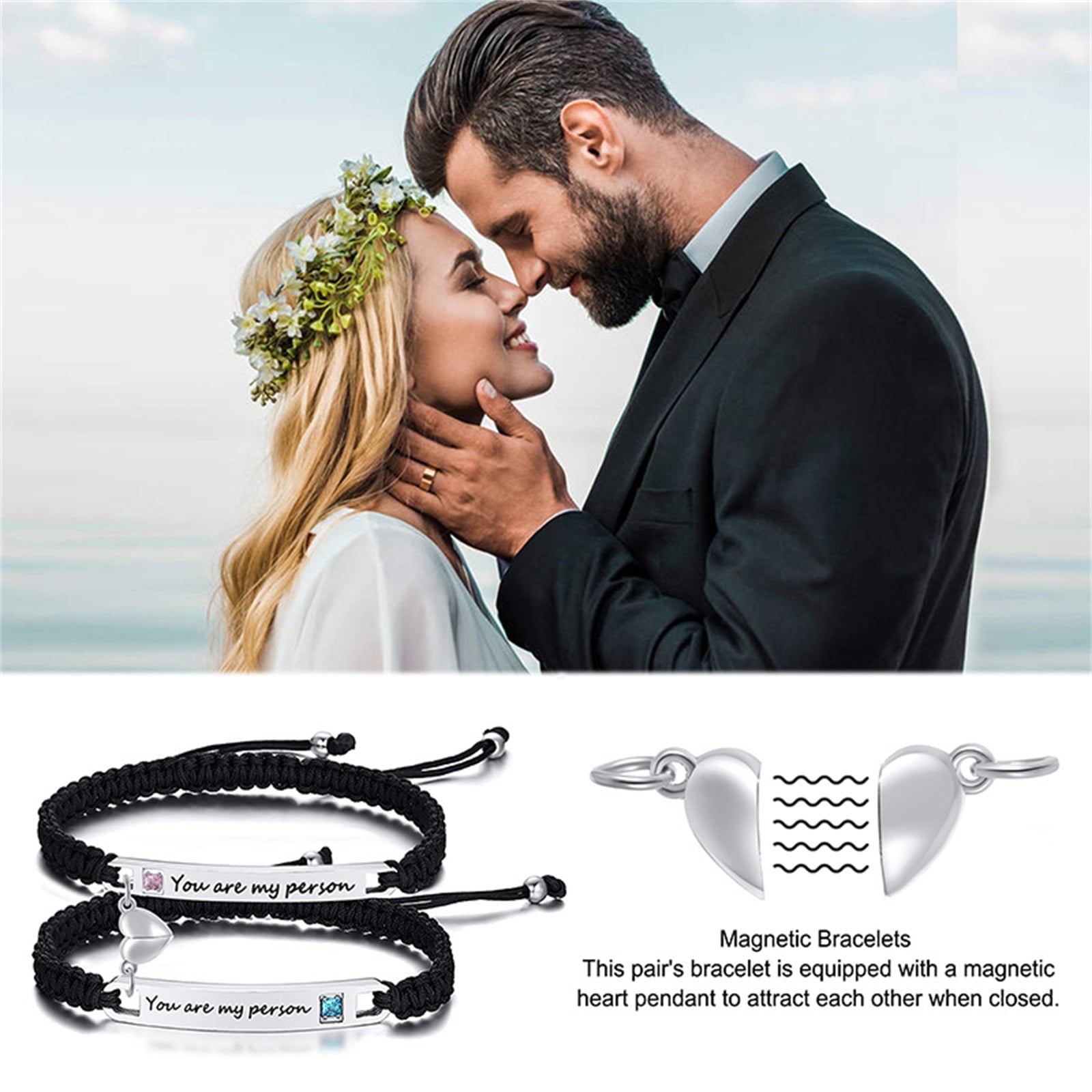 Magnetic Couples Bracelet, Adjustable Matching Macrame Bracelets, Stainless Steel Distance Relationship Bracelet, BF and GF Gifts