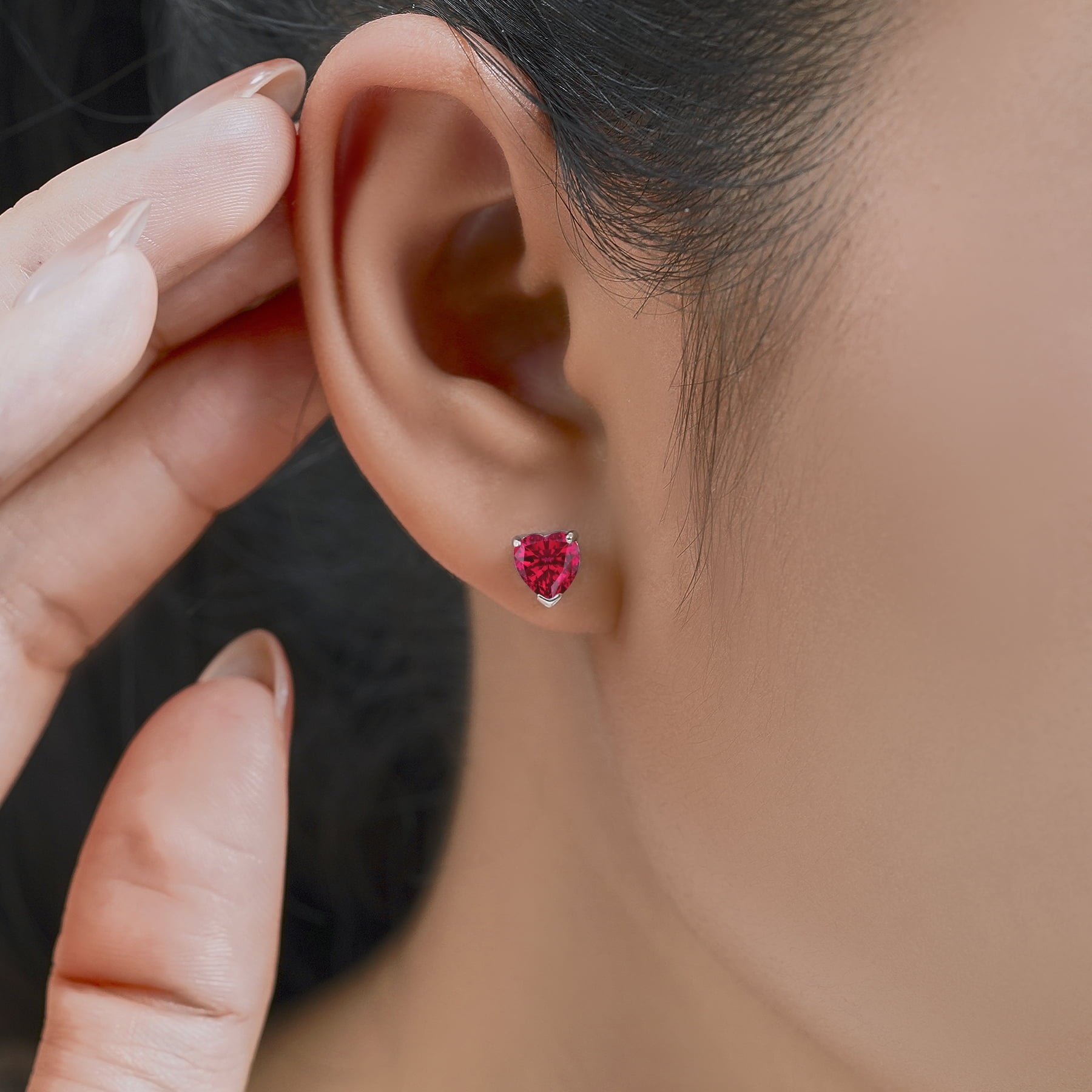 1.5 Heart Cut - Cubic Zirconia - April Solitaire Stud Earrings in 18K White Plating for Women