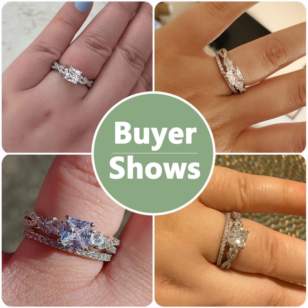 1.7ct Princess Pear White AAAAA Cz 925 Sterling Engagement Wedding Ring Set Size 6