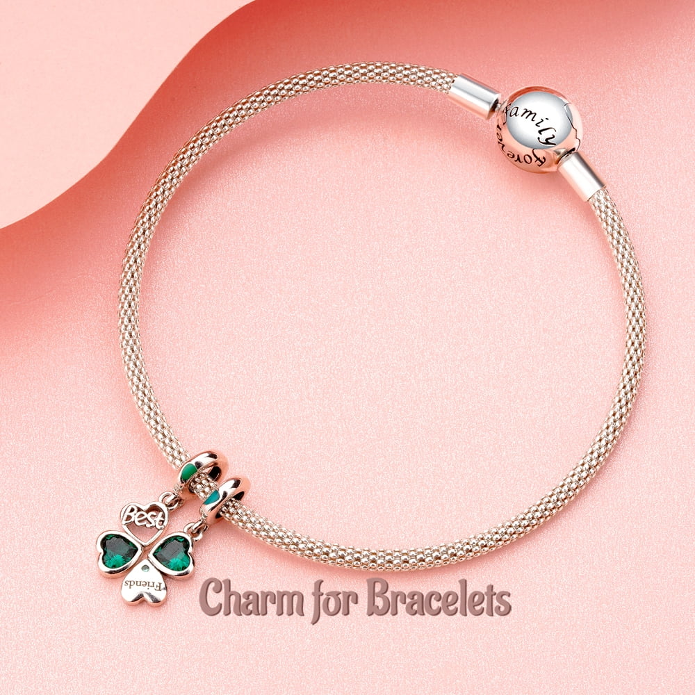 925 Sterling Charm for Bracelets Four Leaf Clover Lucky OpenWork Bead Charm Women Bracelet Charm