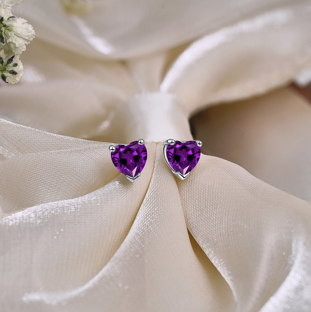 1.5 Heart Cut - Cubic Zirconia - April Solitaire Stud Earrings in 18K White Plating for Women