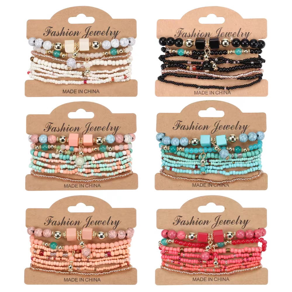 8 PCS Bohemian Women's Bracelet, Beaded Bracelet, Women's and Girls
