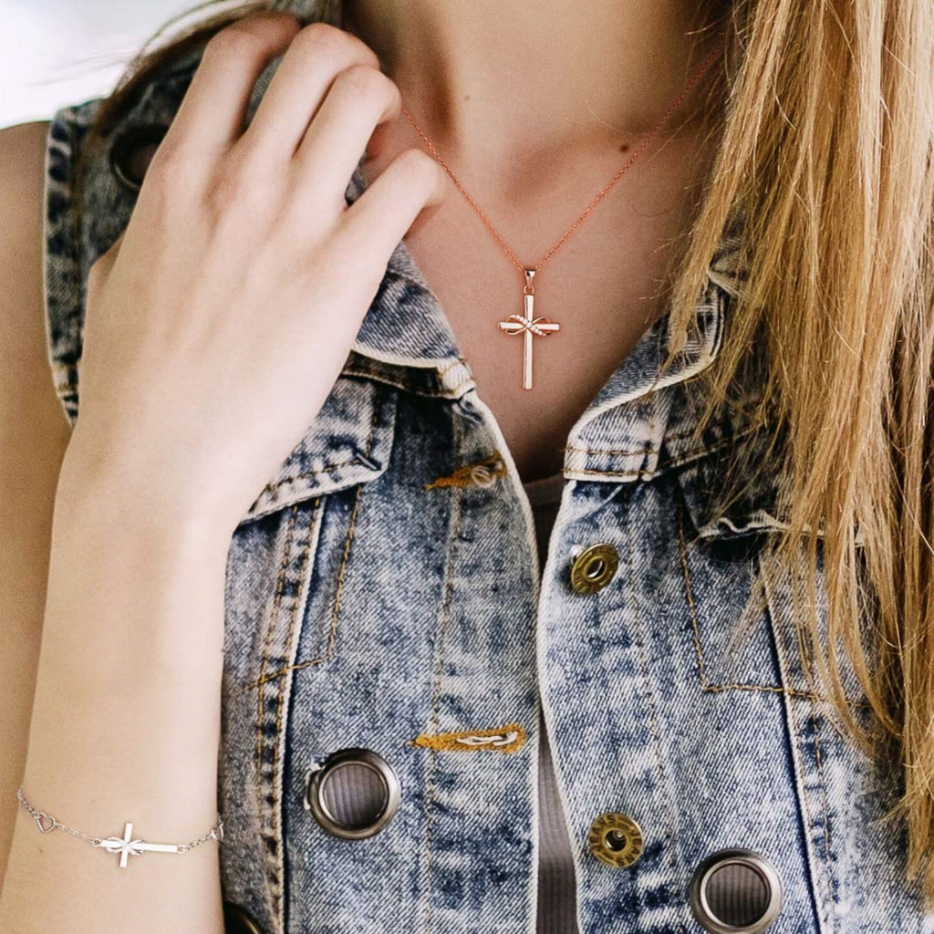 14K Plated Zirconia Cross Pendant Necklace for Women with 925