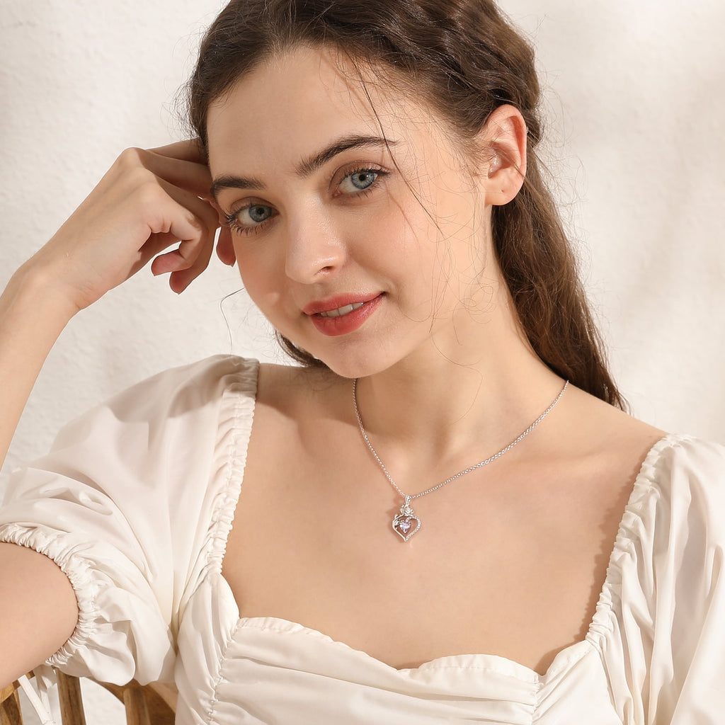 925 Sterling Necklace Rose Flower Heart Pendant Jewelry Valentines Gifts for Women Mom Wife/Lover