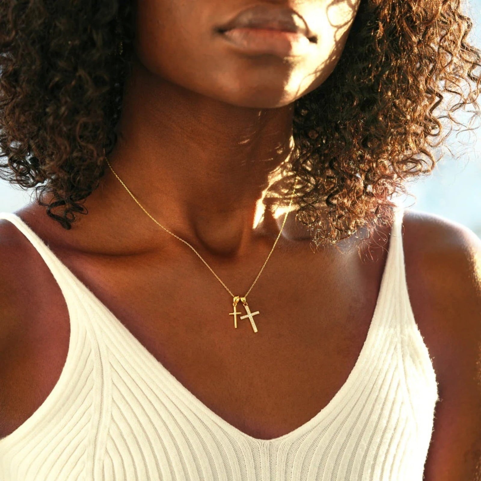 14K Plated Zirconia Cross Pendant Necklace for Women with 925