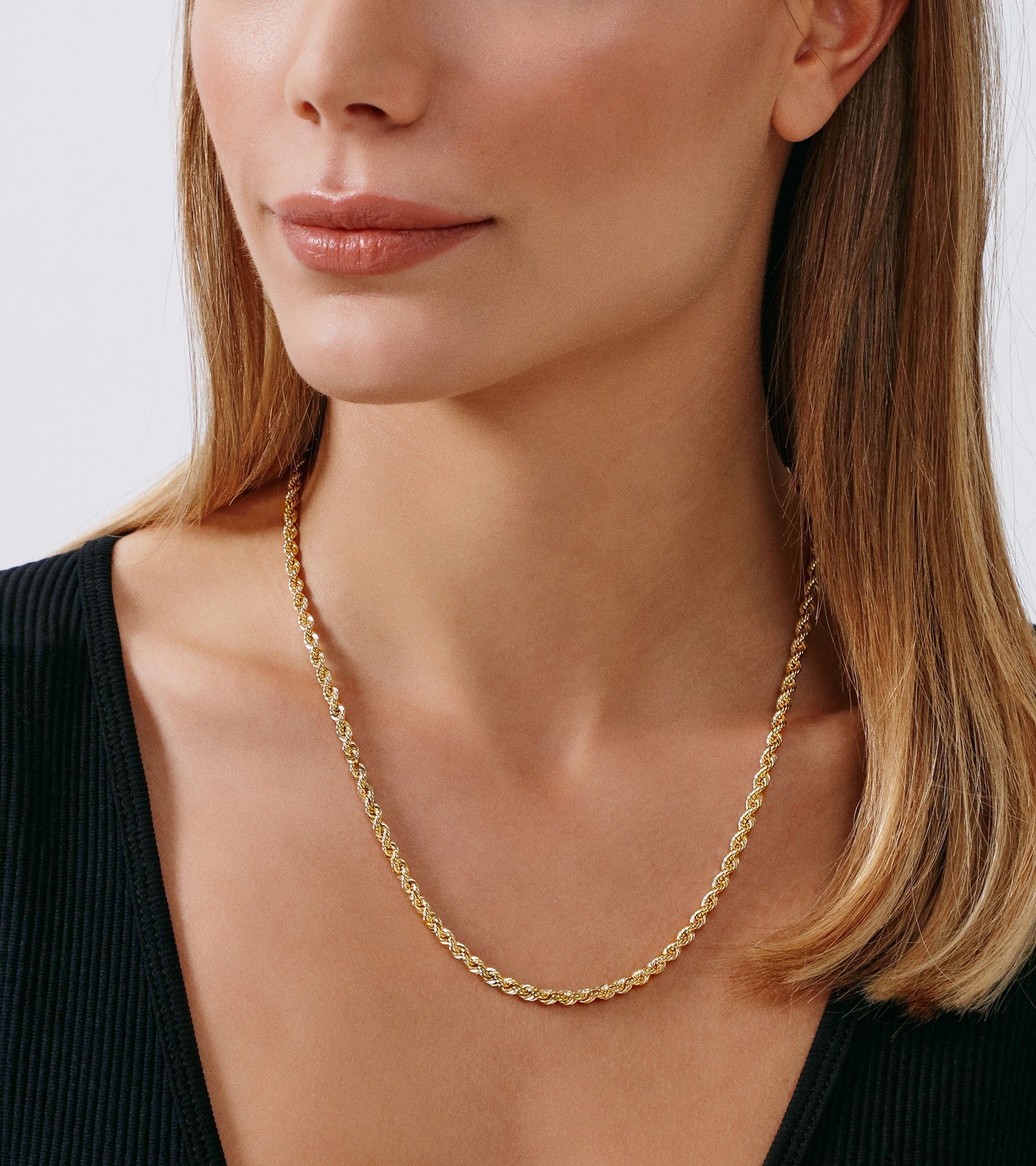Chain Necklace Collection - 14K Solid Yellow Filled Rope Chain Necklaces for Women and Men with Different Sizes (2.1mm, 2.7mm, or 3.8mm)