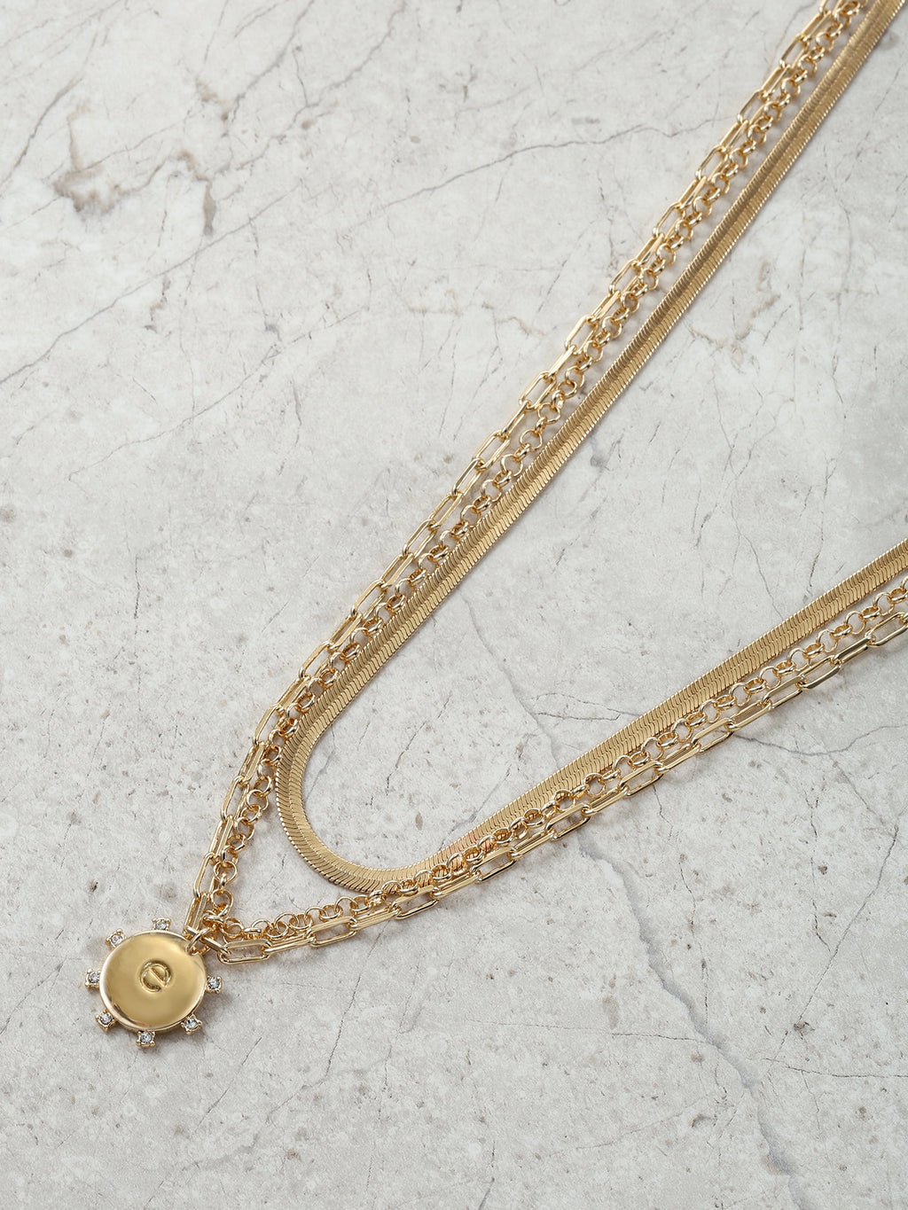 Goldtone Necklace, 3 Piece, Initial J