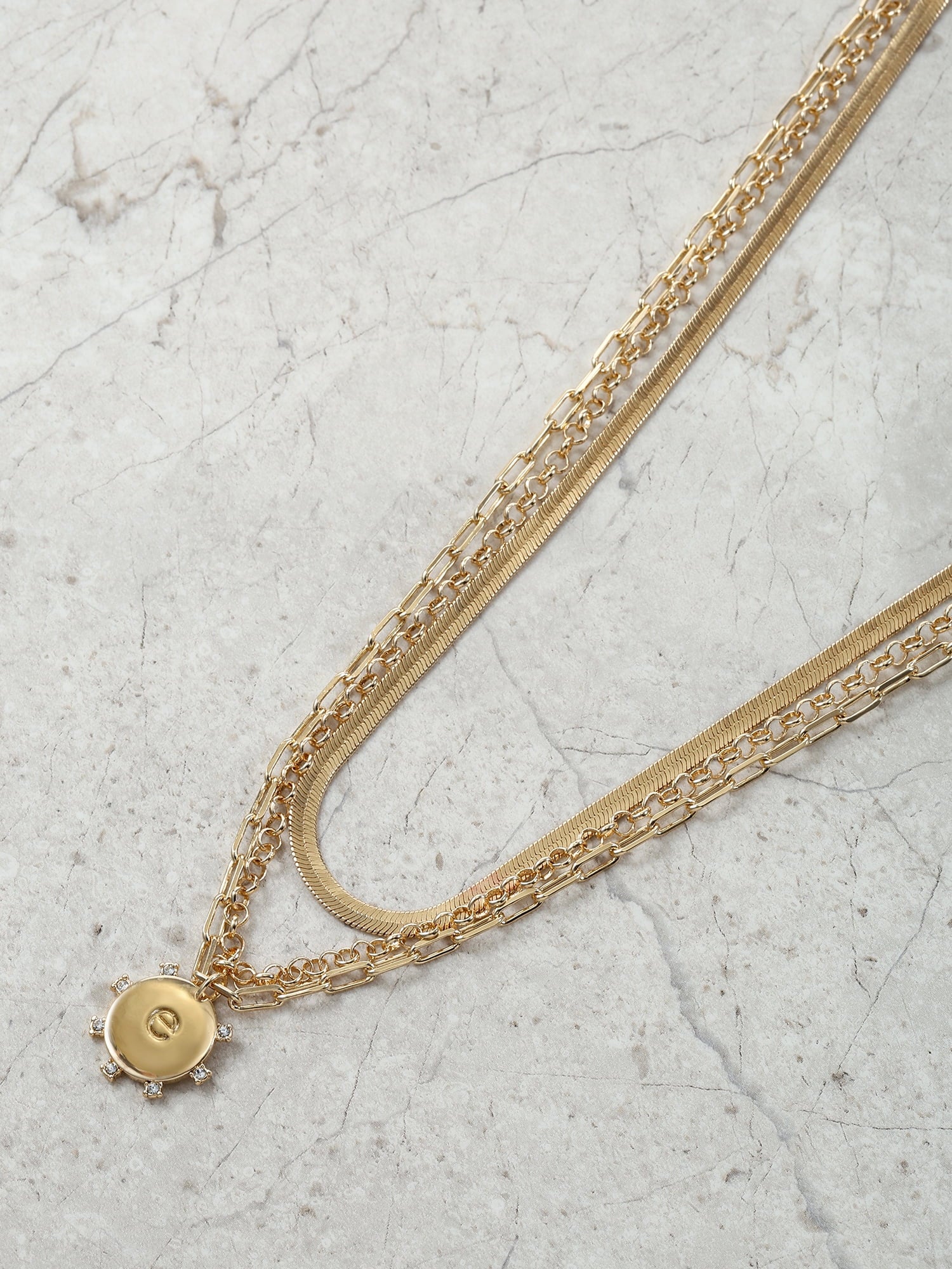 Goldtone Necklace, 3 Piece, Initial J