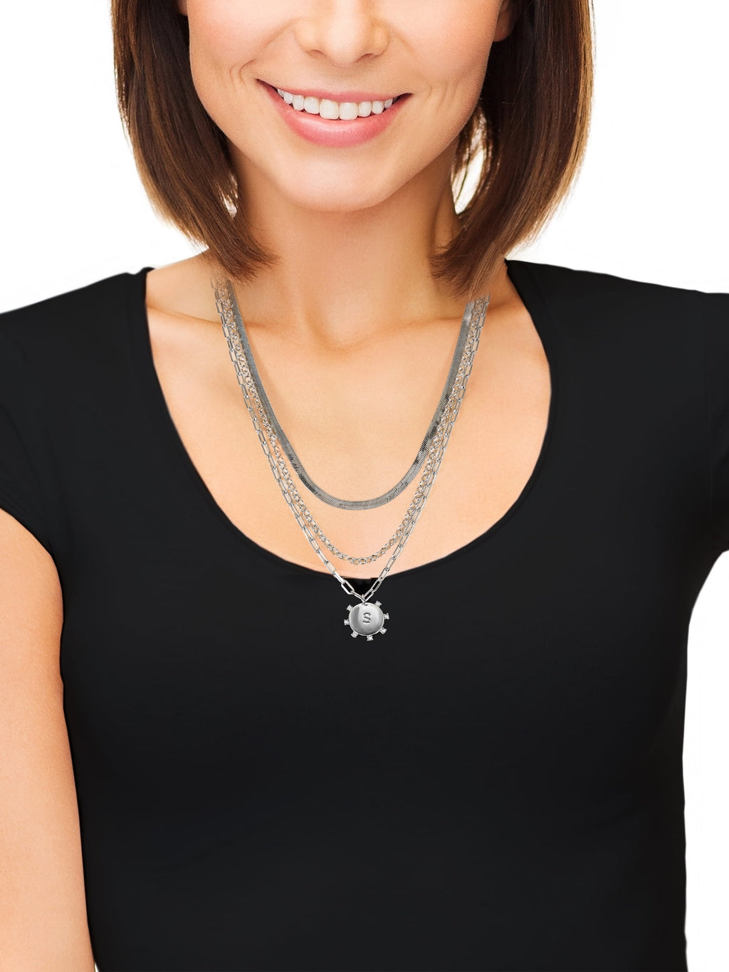 Silvertone Necklace, 3 Piece, Initial A