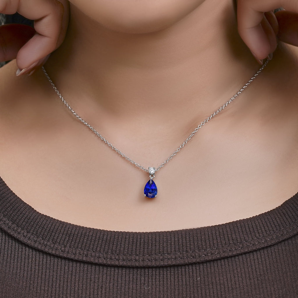 3.25 Cubic Zirconia April - Round and Pear Cut Dangle Pendant Necklace in 18k White Plated for Women