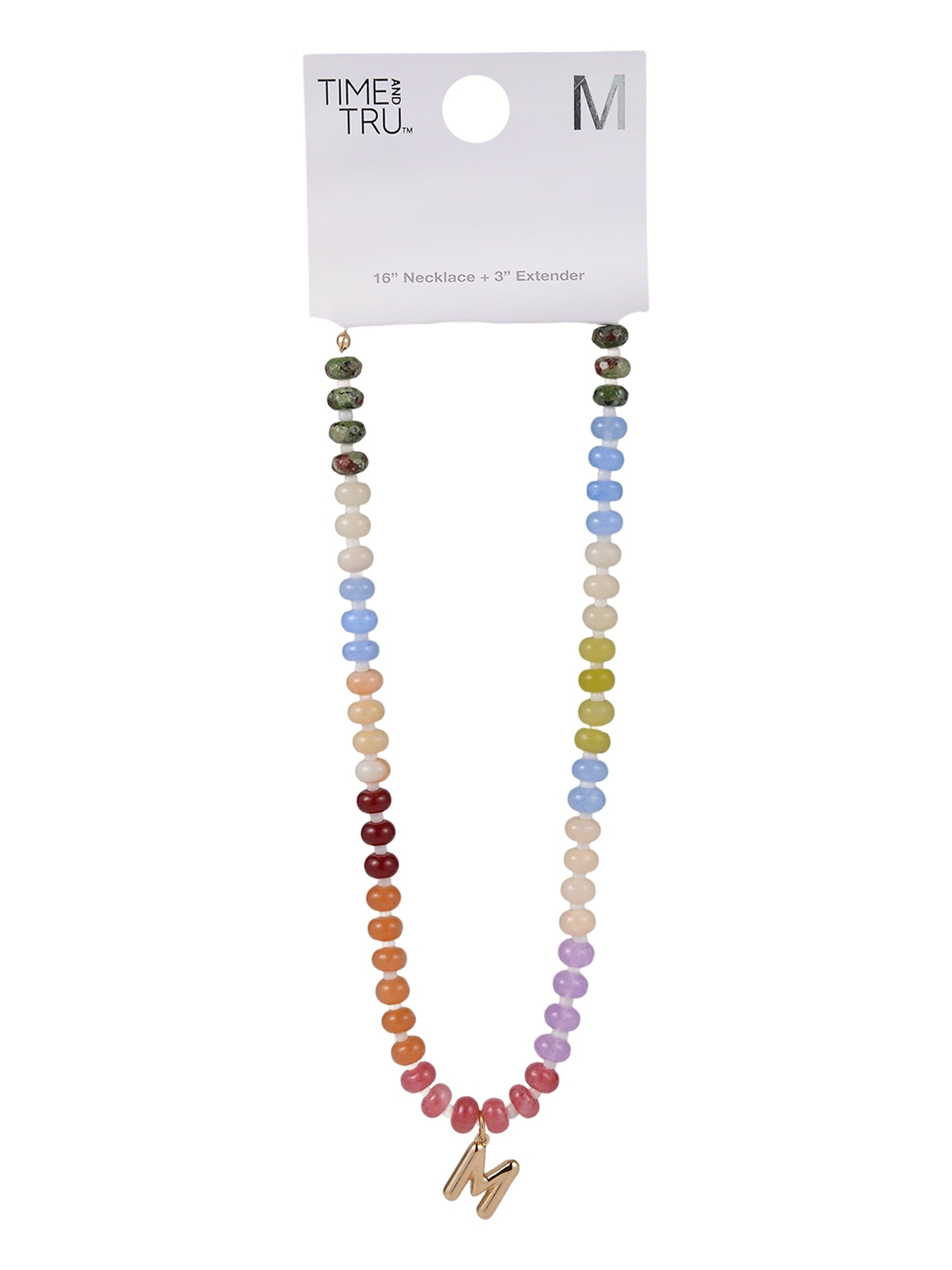 Goldtone Multicolored Bead Initial "A" Necklace