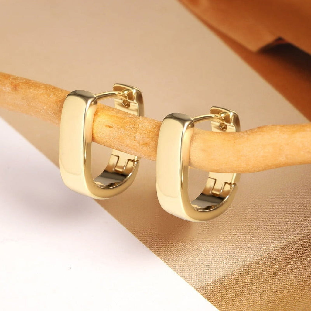 Chunky Huggie Earrings for Women 14K Plated Hypoallergenic Sterling Minimalist Hoops