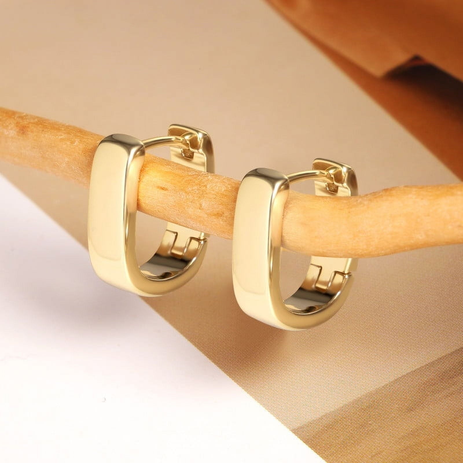 Chunky Huggie Earrings for Women 14K Plated Hypoallergenic Sterling Minimalist Hoops
