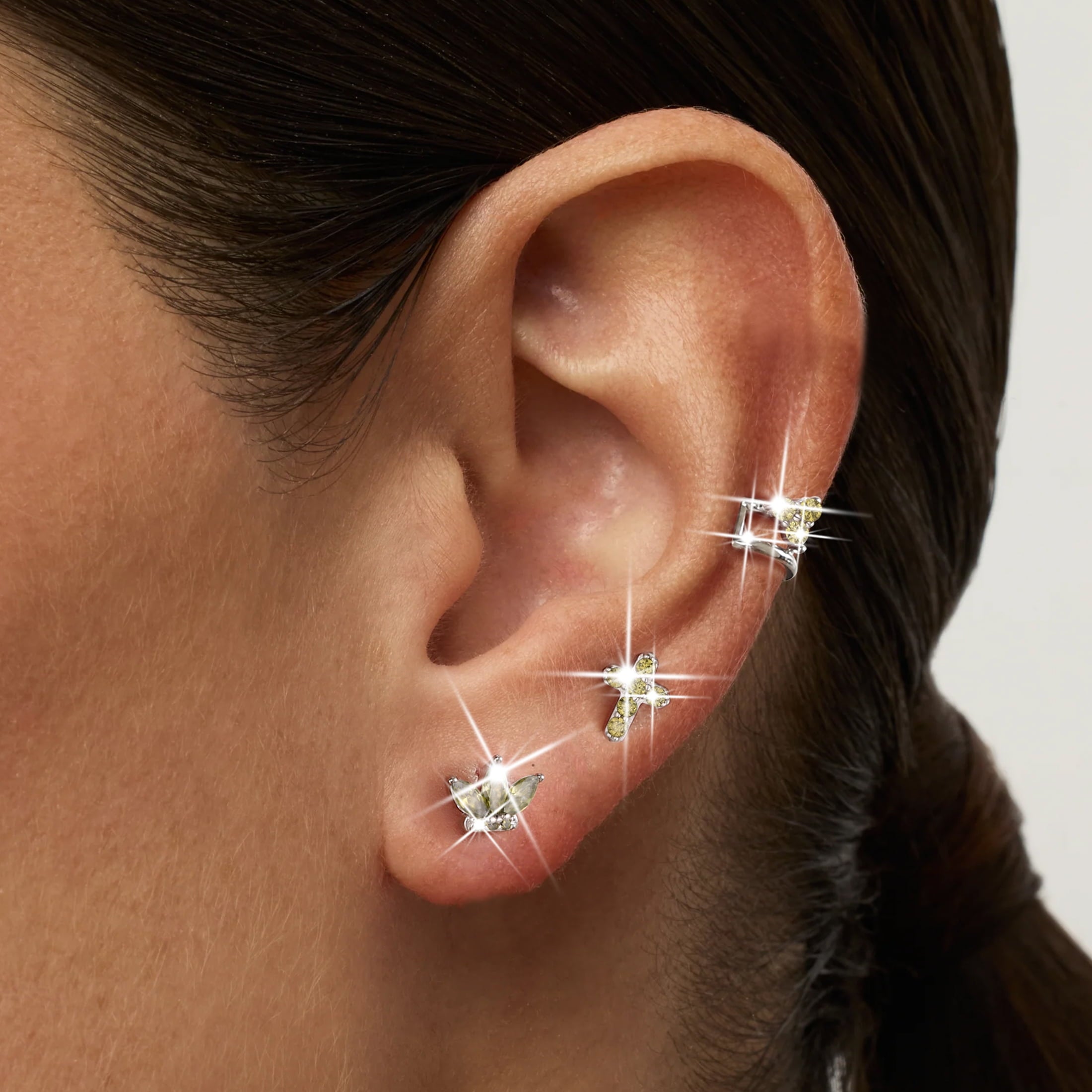 3 Pairs 925 Sterling Cross Earrings Set for Women, Flower Studs and Ear Cuffs Jewelry Set for Her