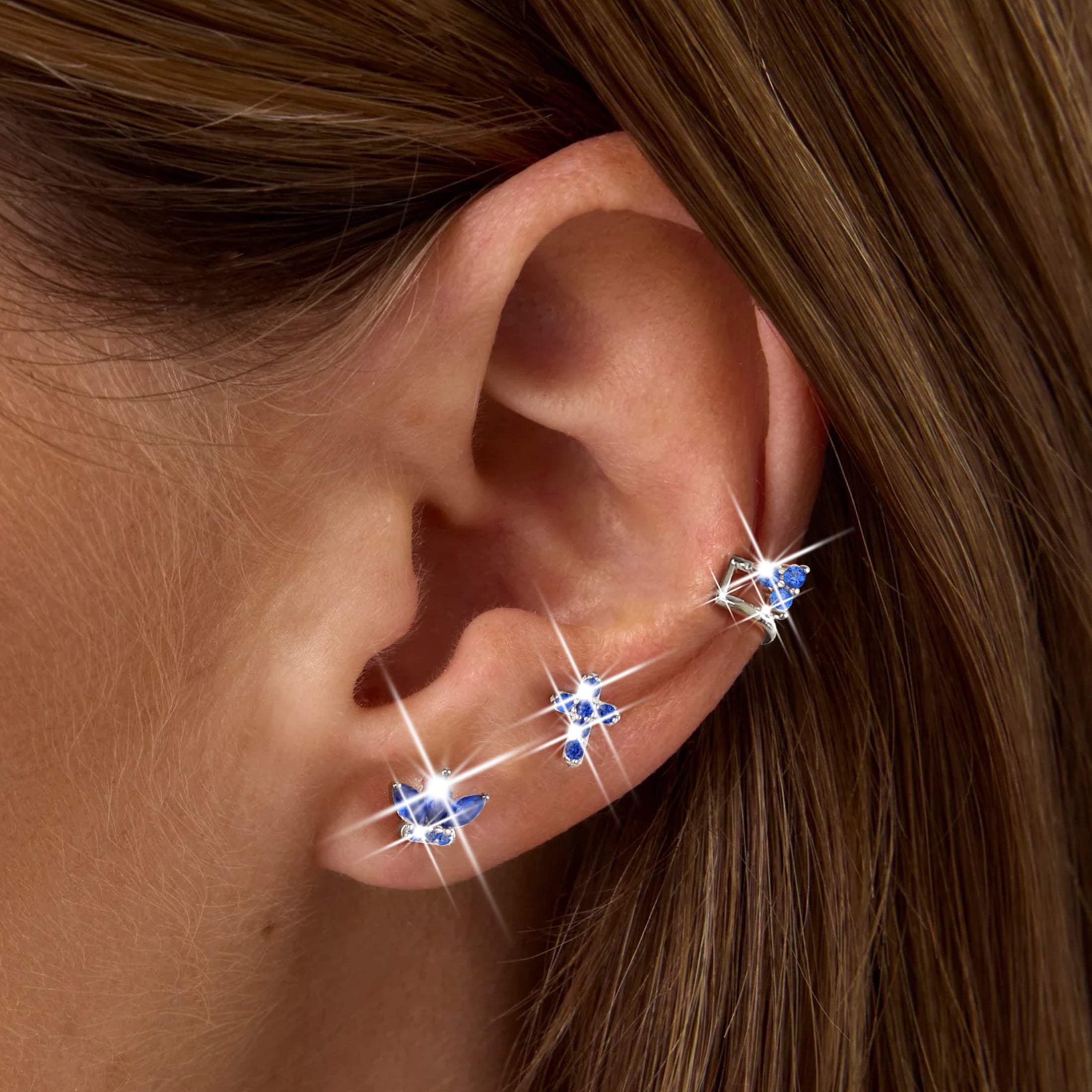 3 Pairs 925 Sterling Cross Earrings Set for Women, Flower Studs and Ear Cuffs Jewelry Set for Her