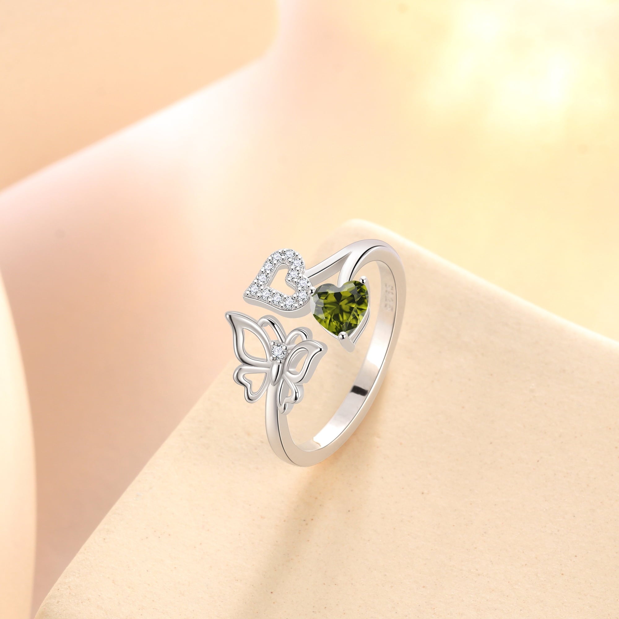 Rose Heart Ring,925 Sterling Adjustable Open Heart Rings Jewelry Gifts for Women Mom -December
