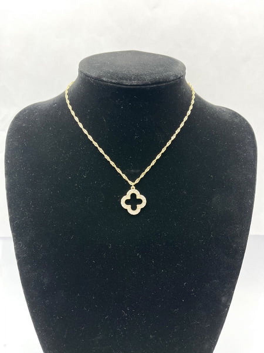 Plated Clover Pave Stones Pendant Necklace with Lobster Clasp
