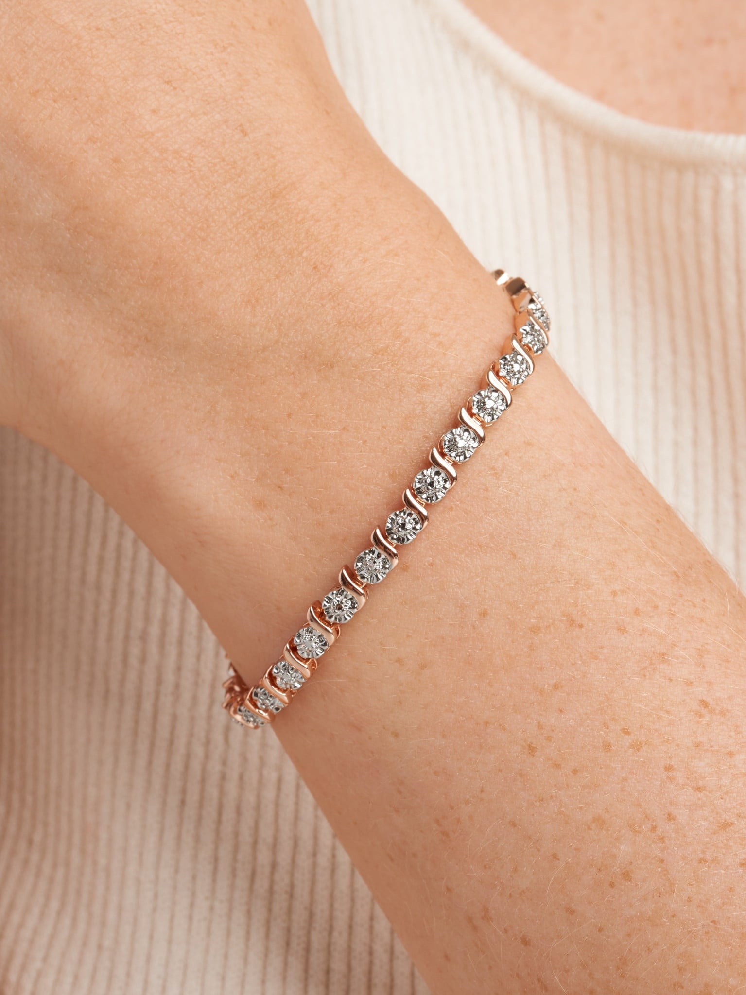 18K Yellow Plated Diamond Accent Cross Charm Tennis Bracelet, 7.25"