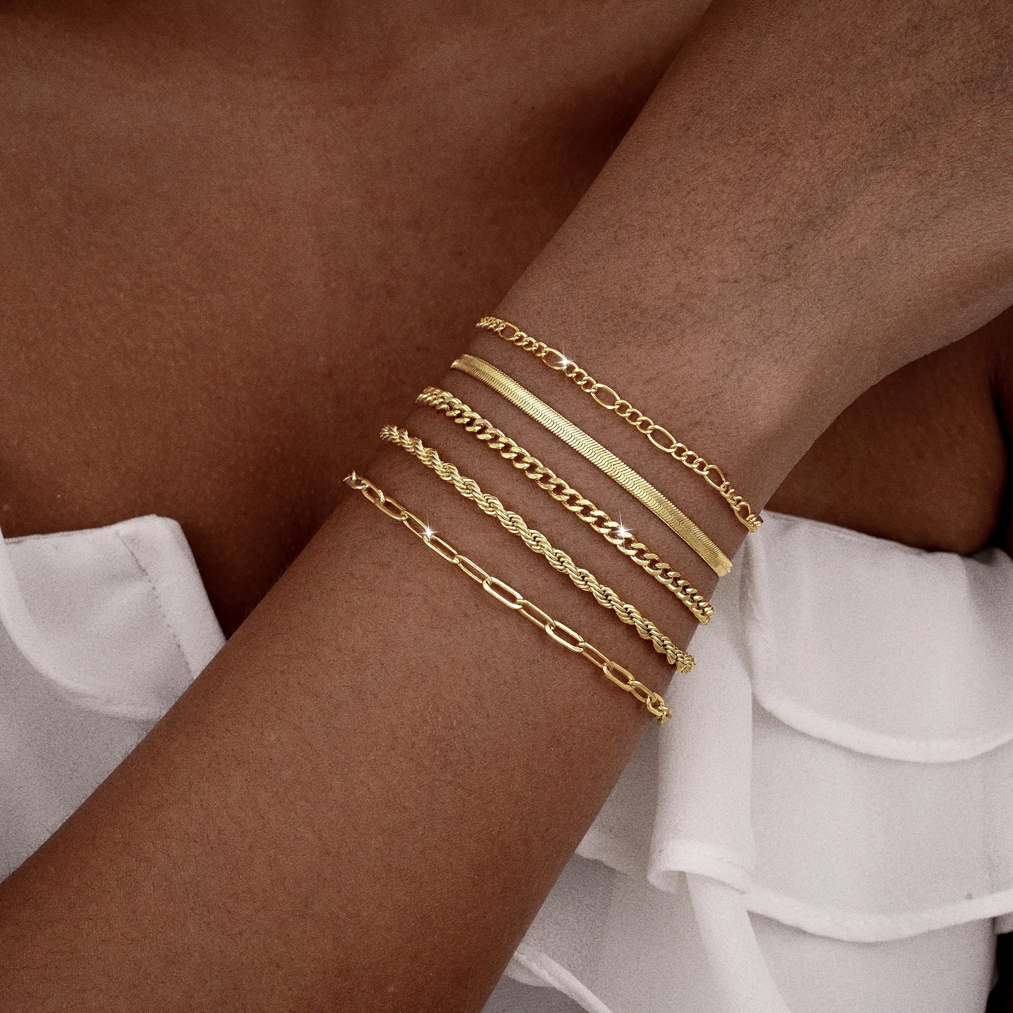 6PCS Bracelets for Women 14K Plated Dainty Layered Stacking Jewelry Set Gifts