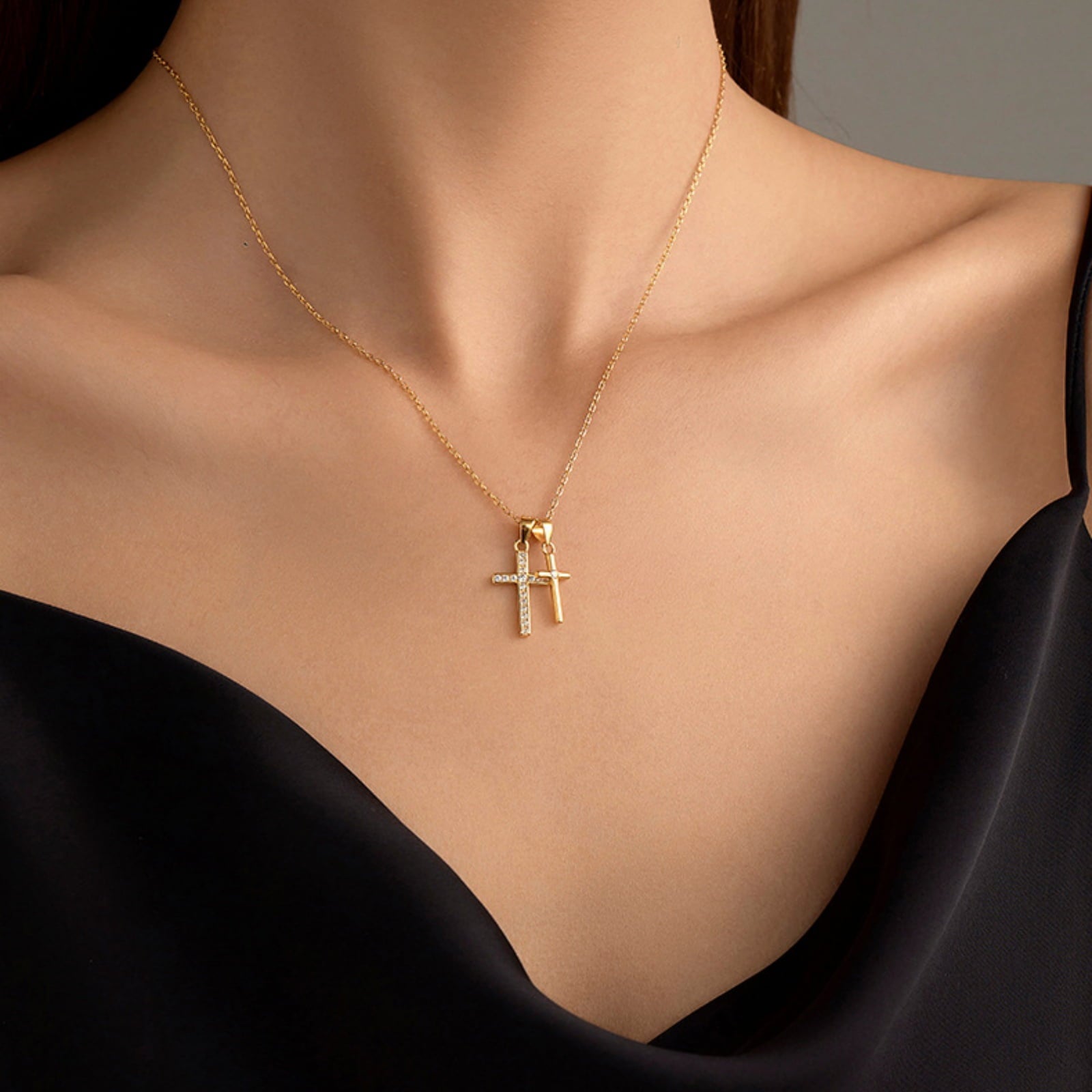 14K Plated Zirconia Cross Pendant Necklace for Women with 925