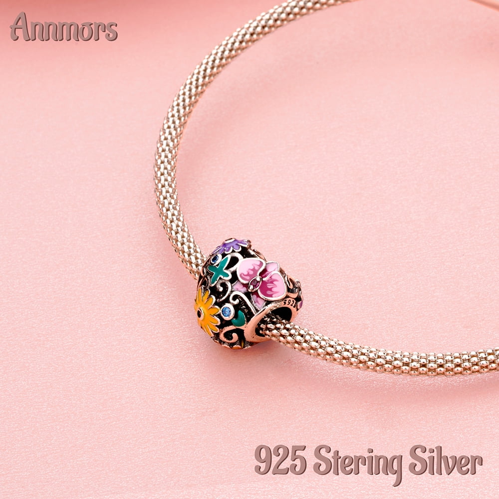 925 Sterling Charm for Bracelets Four Leaf Clover Lucky OpenWork Bead Charm Women Bracelet Charm