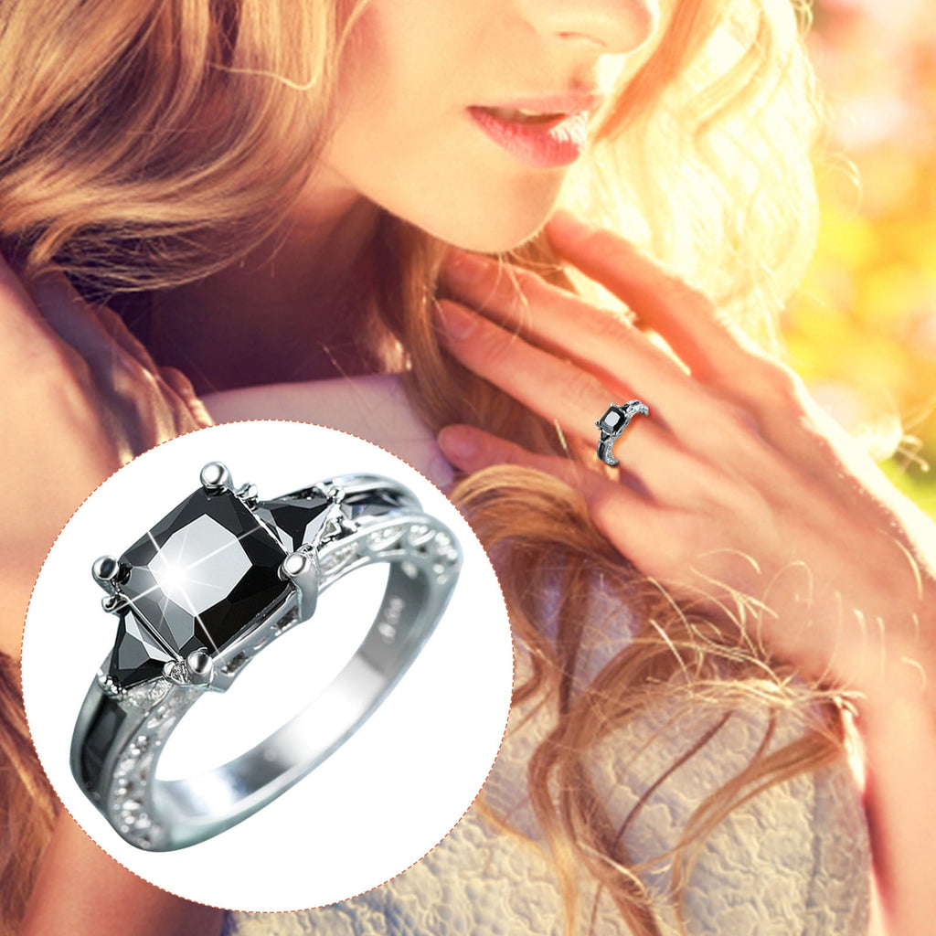 Women Ring Black Zircon Ring Ladies Jewelry Engaged Ring (Black,9)