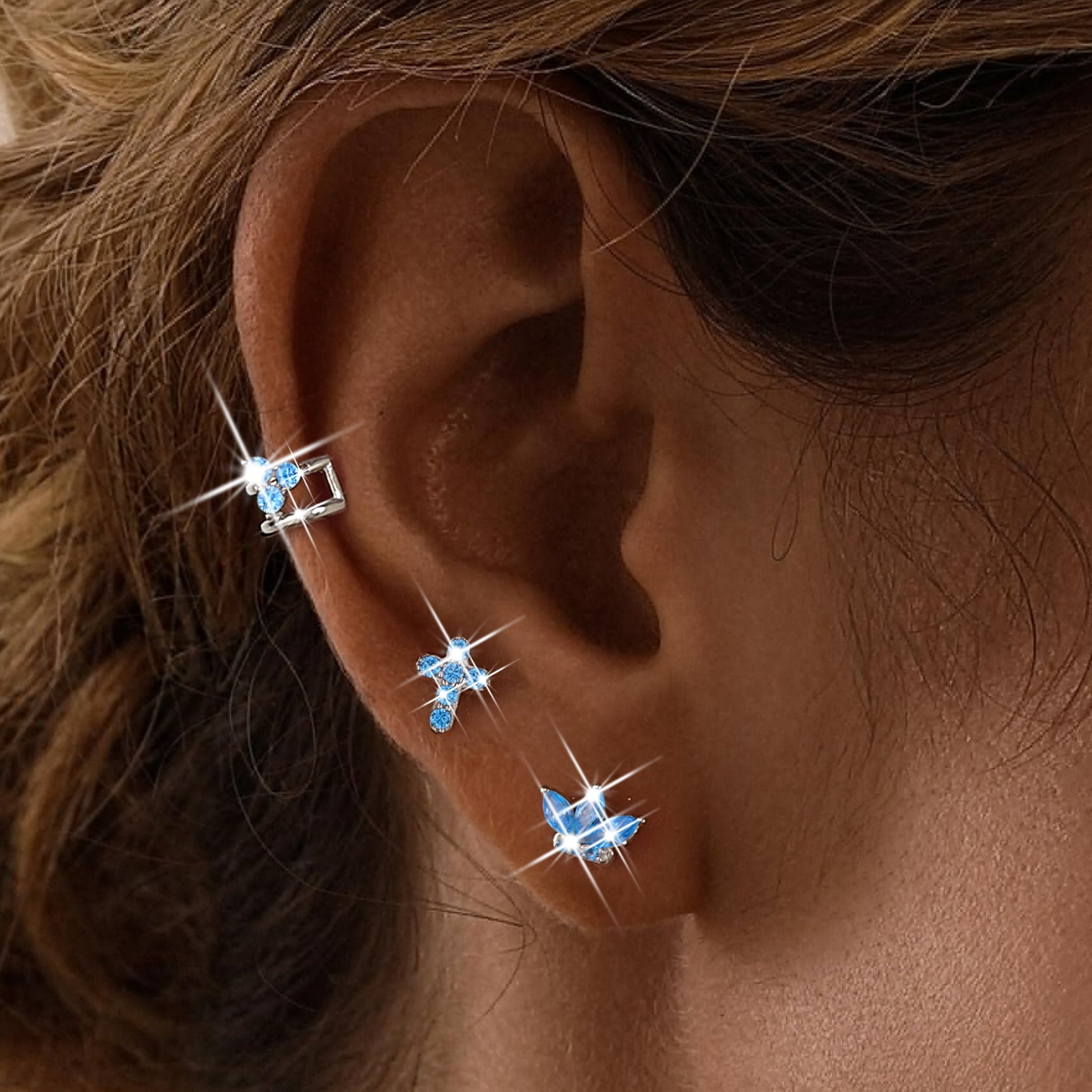 3 Pairs 925 Sterling Cross Earrings Set for Women, Flower Studs and Ear Cuffs Jewelry Set for Her