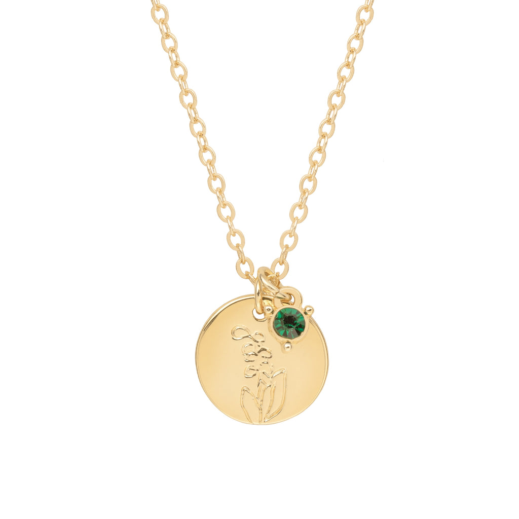 Women’s March Necklace, Tone Chain with Light Azure Stone &amp; Daffodil Flower