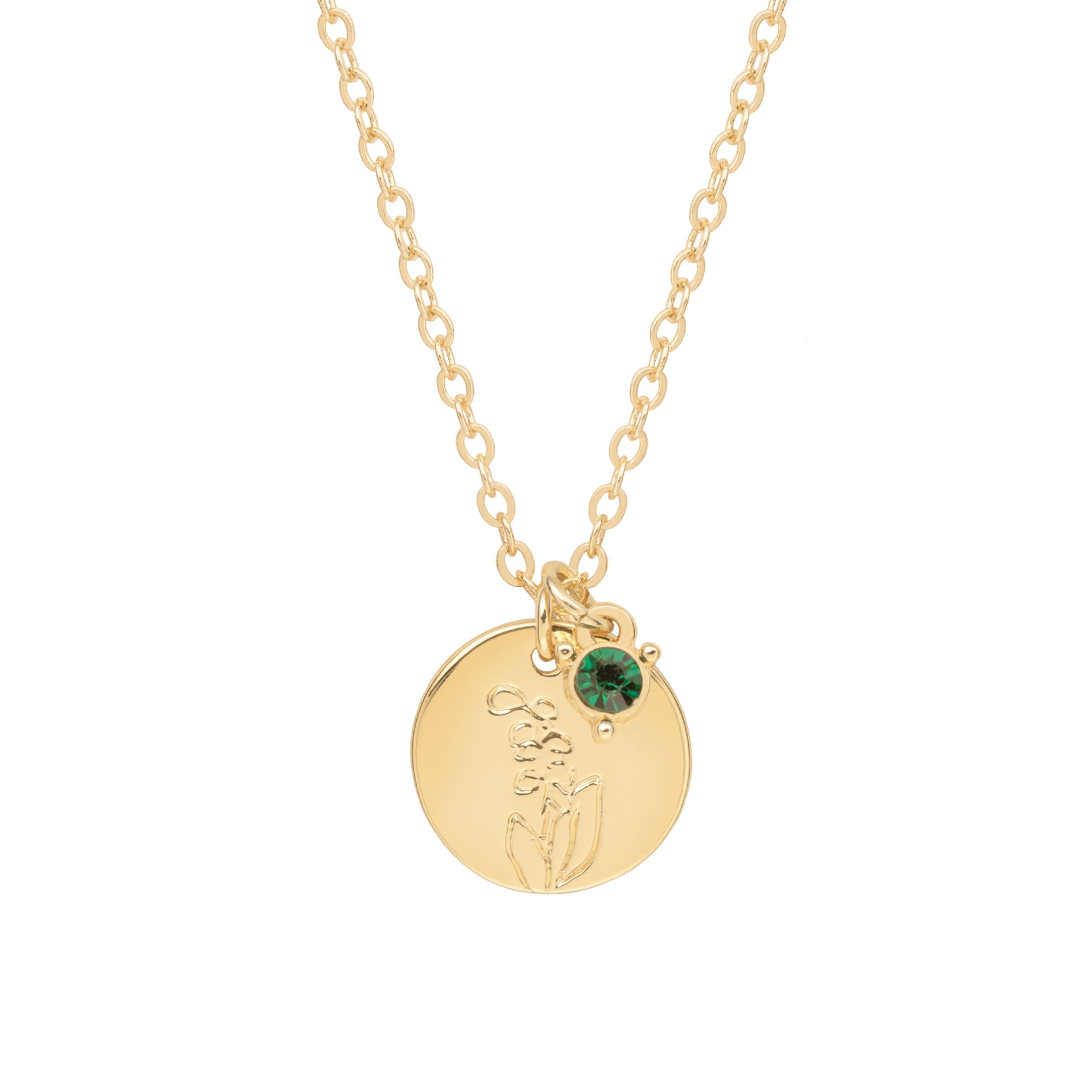 Women’s March Necklace, Tone Chain with Light Azure Stone &amp; Daffodil Flower