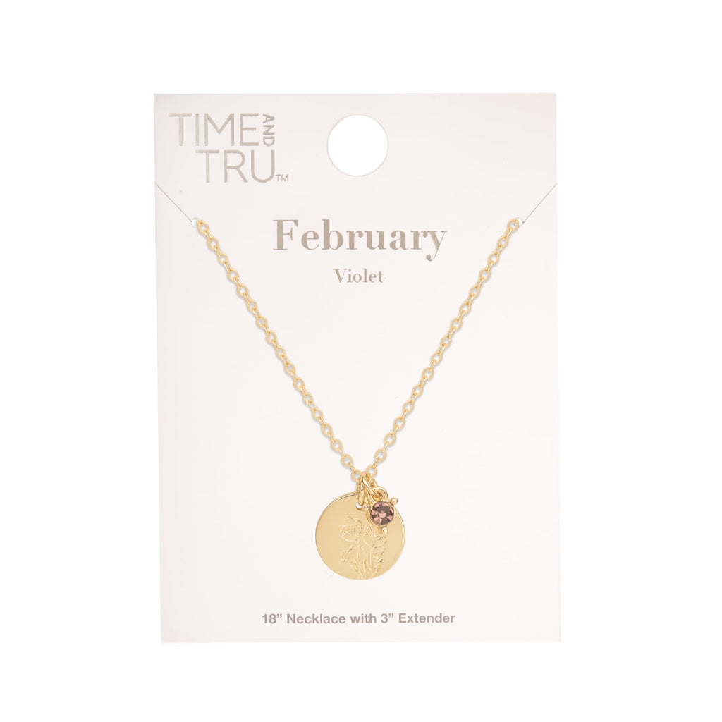 Women’s March Necklace, Tone Chain with Light Azure Stone &amp; Daffodil Flower