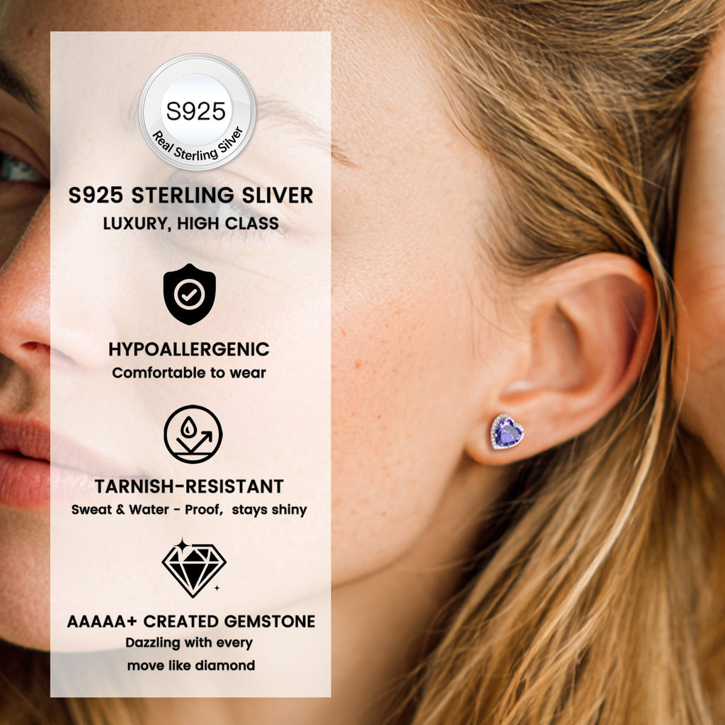 Stud Earrings for Women, 925 Sterling Heart Created Diamond Studs Earrings / Gifts - September