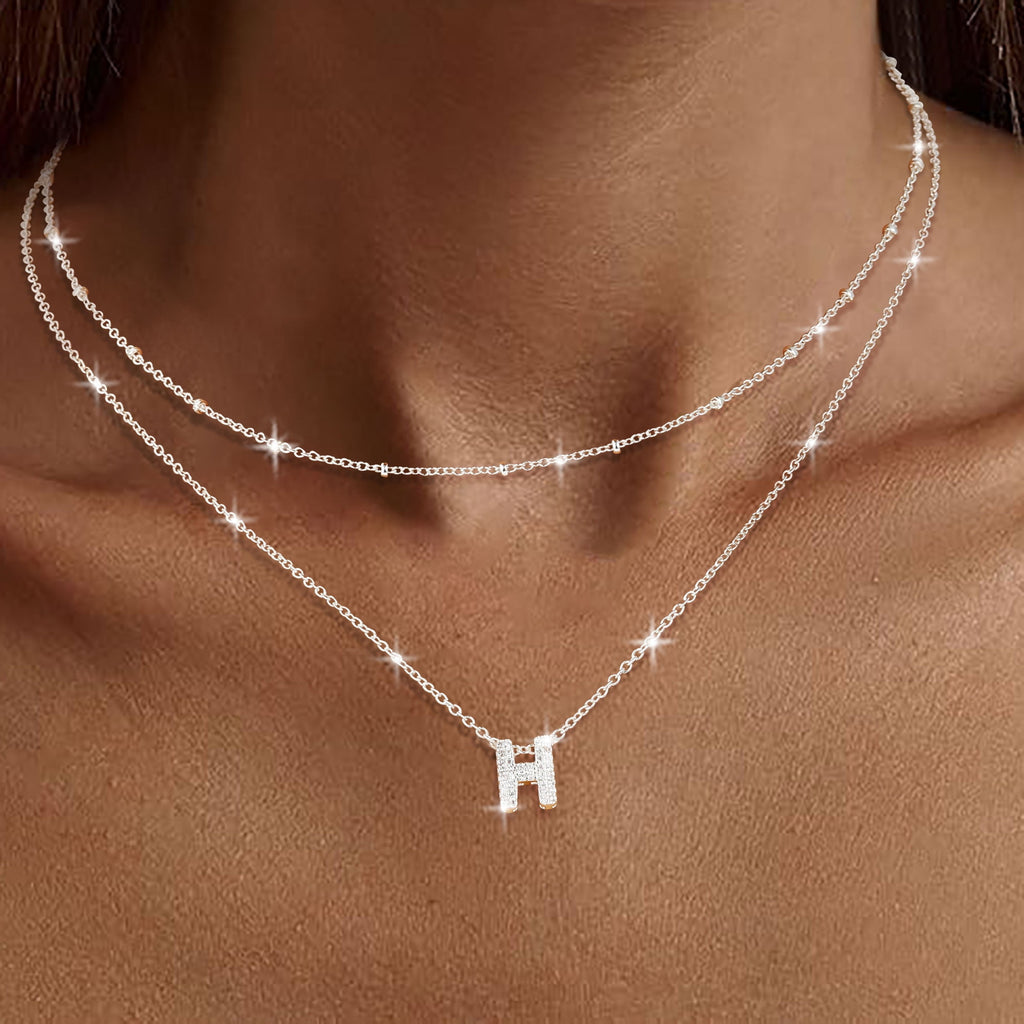 S925 Sterling Plated Initial Necklaces for Women Girls CZ Letter A Necklace Set Easter Basket Stuffers Jewelry Gifts Teen Her Wife Mom Girlfriend Female Adults Kids Ideas